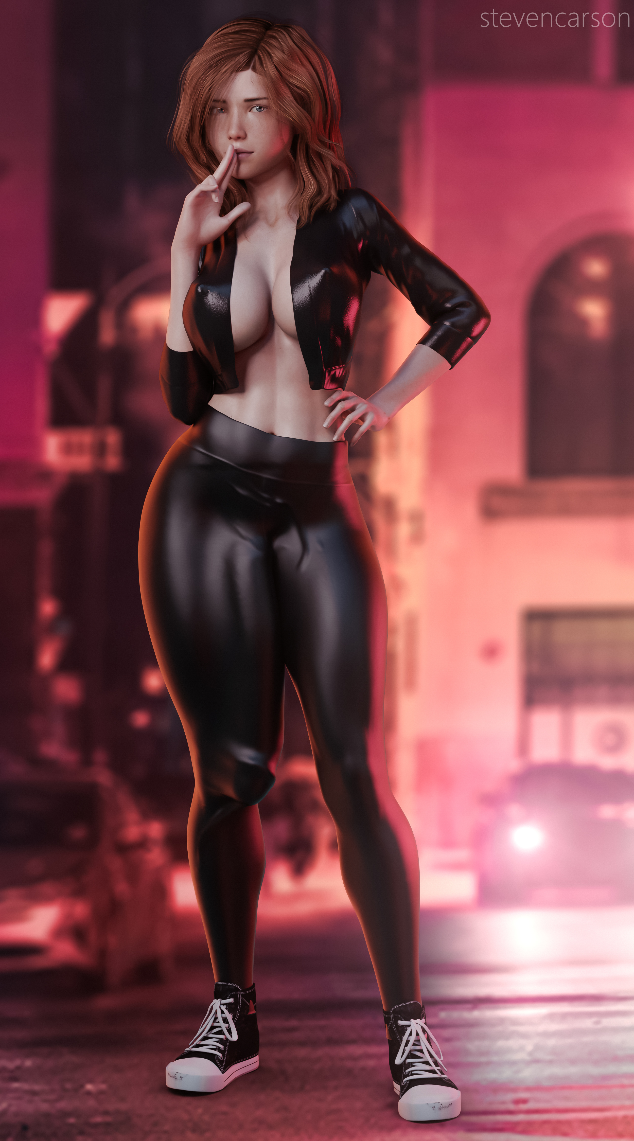 1futa, 3d, abs, absurdres, balls, balls bulge, balls under clothes, bimbo, breasts, bulge, bulge down leg, cameltail, cleavage, curvy, erect nipples, erection, erection under clothes, futa only, futanari, highres, huge breasts, hyper, hyper penis, intersex, jacey (stevencarson), large balls, latex, leggings, looking at viewer, muscular, muscular futa, nipple bulge, nipples, no bra, penis, penis bulge, penis under clothes, realistic, solo, solo futa, stevencarson