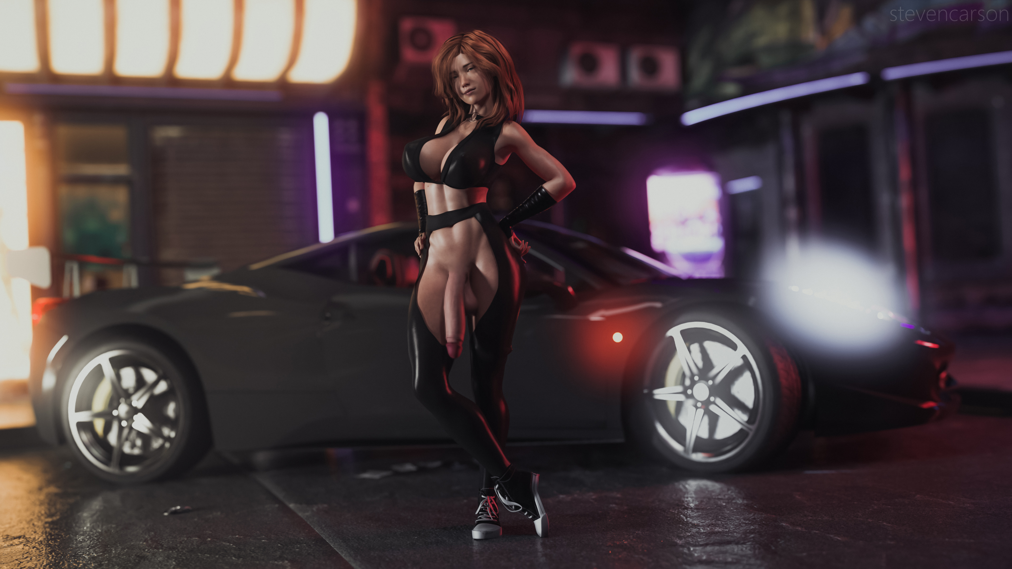 1futa, 3d, abs, balls, bimbo, bottomless, breasts, censored, cleavage, curvy, erect nipples, flaccid, futa only, futa sans pussy, futanari, huge breasts, huge penis, intersex, jacey (stevencarson), large balls, looking at viewer, muscular, muscular futa, nipple bulge, nipples, penis, realistic, solo, solo futa, stevencarson, testicles, wide hips