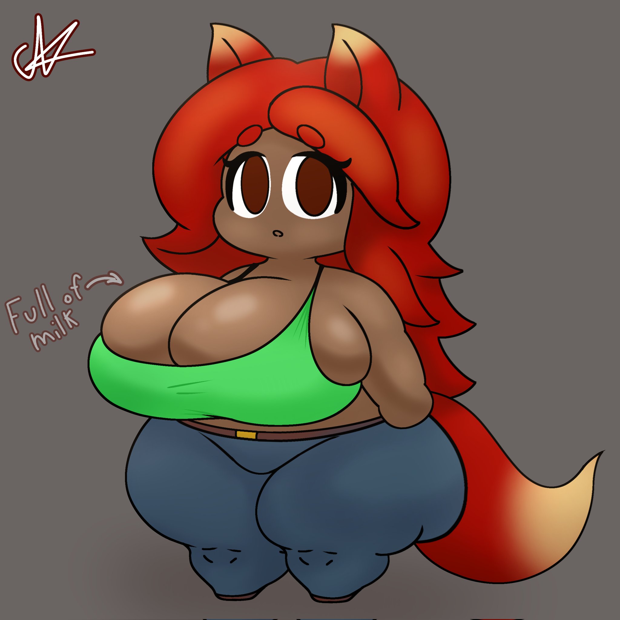 1girls, 2d, 2d (artwork), 2d artwork, adorable, anthro, artist signature, big breasts, breasts, breasts bigger than head, brown eyes, canine, chibi, cute, cute face, dark skin, dark-skinned female, dummy thicc, ears, female, fox, fox ears, fox girl, fox humanoid, fox tail, green tank top, hips, huge breasts, large breasts, looking at viewer, nitnat, red fur, red hair, short female, short stack, shortstack, simple background, smaller female, tail, tank top, terraria, thicc, thick ass, thick hips, thick legs, thick thighs, twitter link, vixen, voluptuous, voluptuous female, werecanid, werecanine, werefox, wide hips, zoologist (terraria)