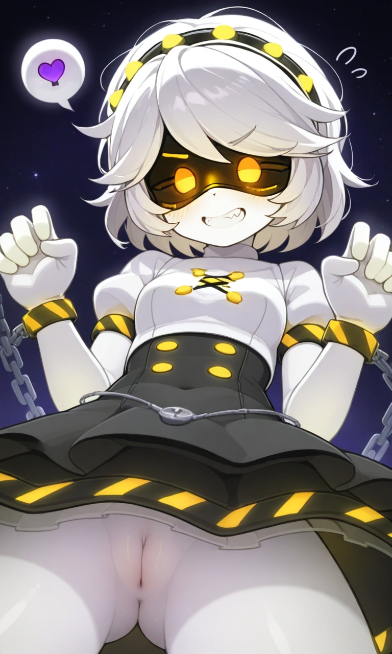ai generated, exposed pussy, female, female only, murder drones, pussy, robot girl, v (murder drones), white body, yellow eyes