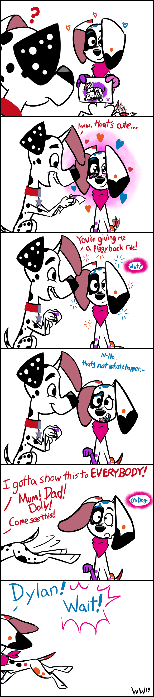 101_dalmatian_street 101_dalmatians 2019 ? absurd_res bandana blush brother brother_and_sister canid canine canis collar comic da_vinci_(101_dalmatians) dalmatian disney domestic_dog duo dylan_(101_dalmatians) female feral frown furry heart hi_res incest male mammal open_mouth paper sex sibling sister smile spots straight tailwag text whitewolf20xx zoophilia