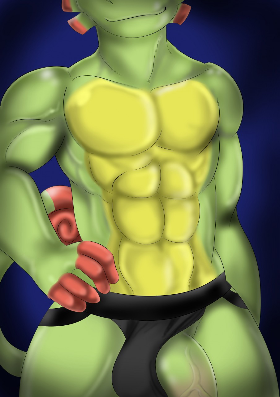 2019 abs anthro big_penis bulge chameleon checkhoff clothed clothing clothing_aside flaccid hi_res humanoid_penis jockstrap lizard male male_only muscular muscular_male pecs penis playtonic_games reptile scalie simple_background smile solo standing topless underwear underwear_aside vein veiny_penis video_games yooka yooka-laylee