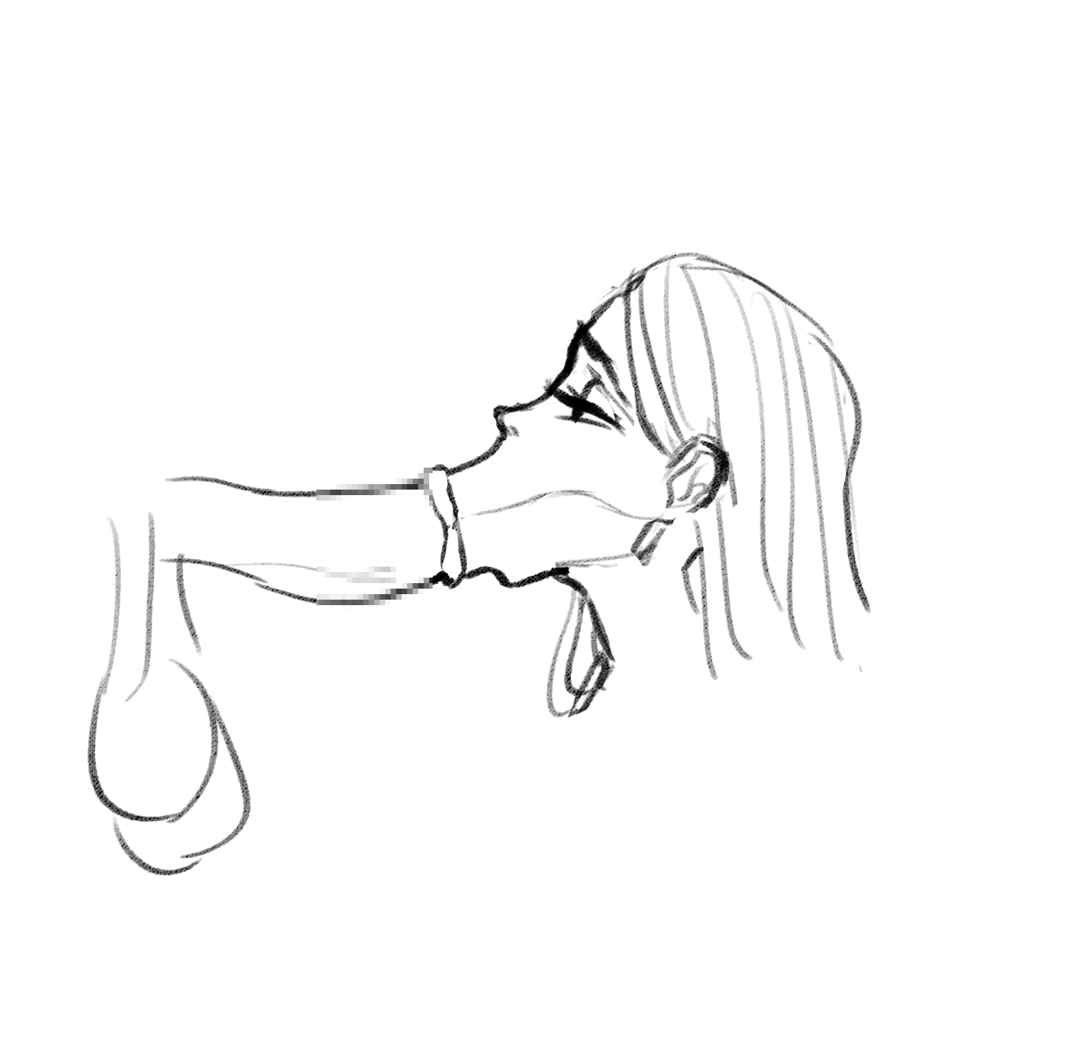 :>=, 1boy, 1girls, angry dragon, balls, big balls, big lips, censored, fellatio, fellatrix, female, huge cock, lipstick, long hair, male, penis, side view, sketch, thick lips