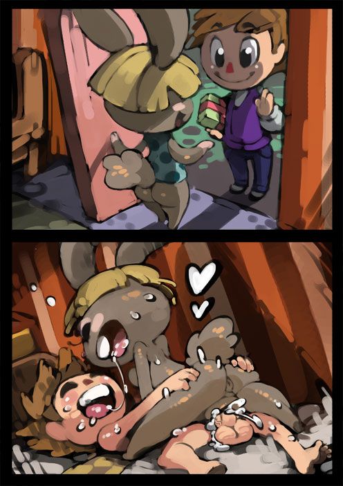 2016, animal crossing, anthro, anus, ass, bittenhard, blonde hair, bonbon (animal crossing), bunny, cum, cum in pussy, cum inside, female, furry, human, human on anthro, instant loss 2koma, male, male human/female anthro, nintendo, penis, pussy, saliva, sex, straight, tail, villager (animal crossing)