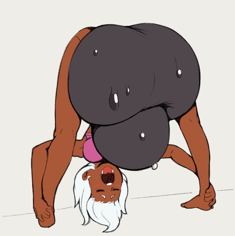 1futa, angstrom, balls, breasts, bulge, dark skin, flaccid, futa only, futanari, hyper, hyper balls, hyper penis, intersex, penis, shirt, shorts, solo, sweat, white hair