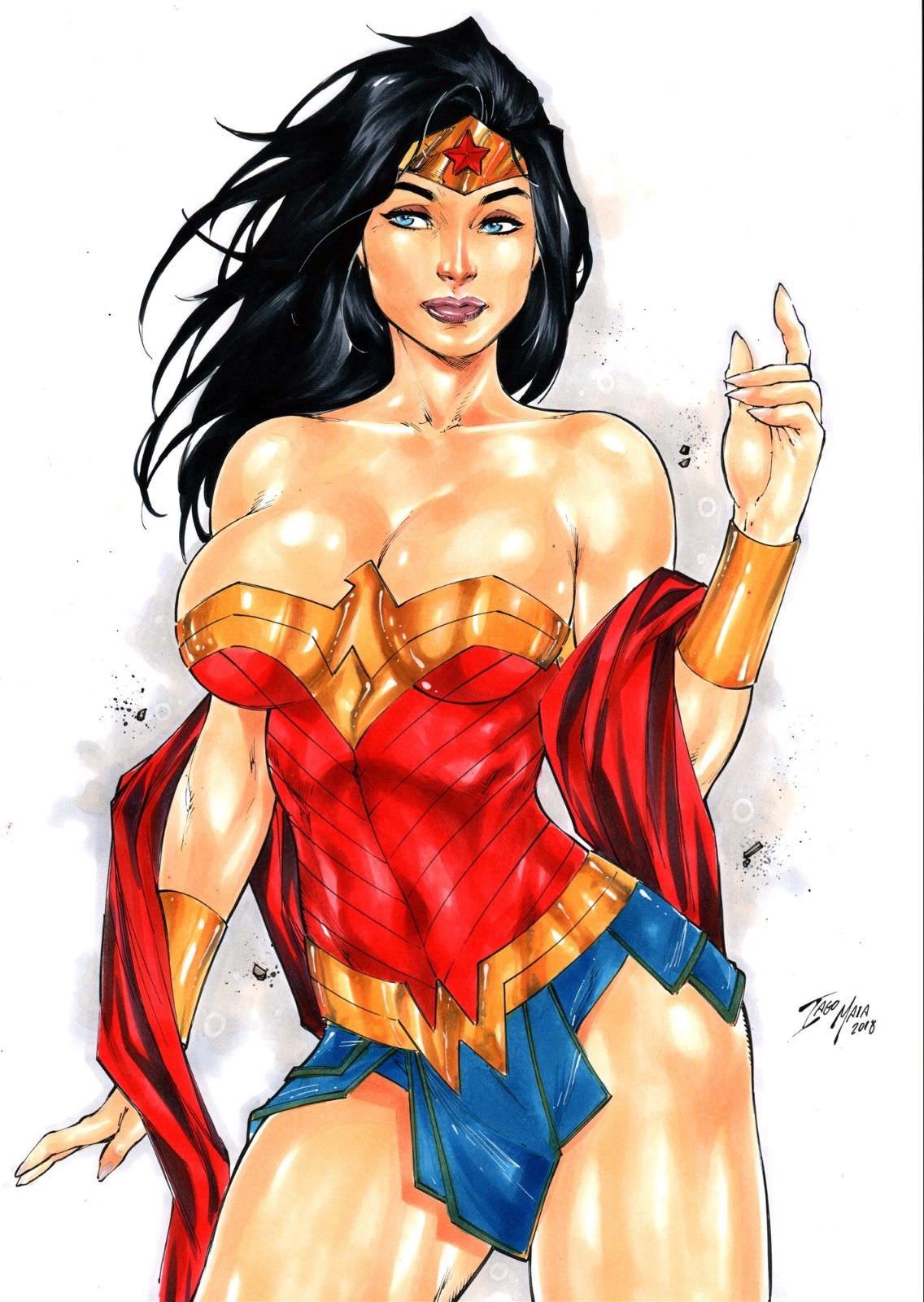 1girls, 2018, amazon, armor, big breasts, black hair, blue eyes, blue skirt, bracers, breastplate, breasts, busty, cleavage, curvaceous, curvy, dated, dc, dc comics, diana of themyscira, ed benes studio, female, female only, goddess, human, iago maia, justice league, long hair, red clothing, signature, skirt, solo, superheroine, thighs, tiara, voluptuous, wonder woman, wonder woman (series)