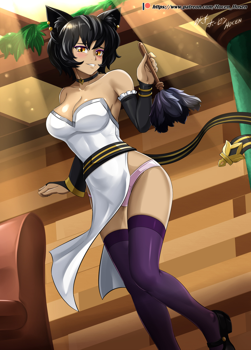 1girls black_hair cat_ears catgirl female female_only hocen kali_belladonna mature mature_female milf rwby short_hair solo