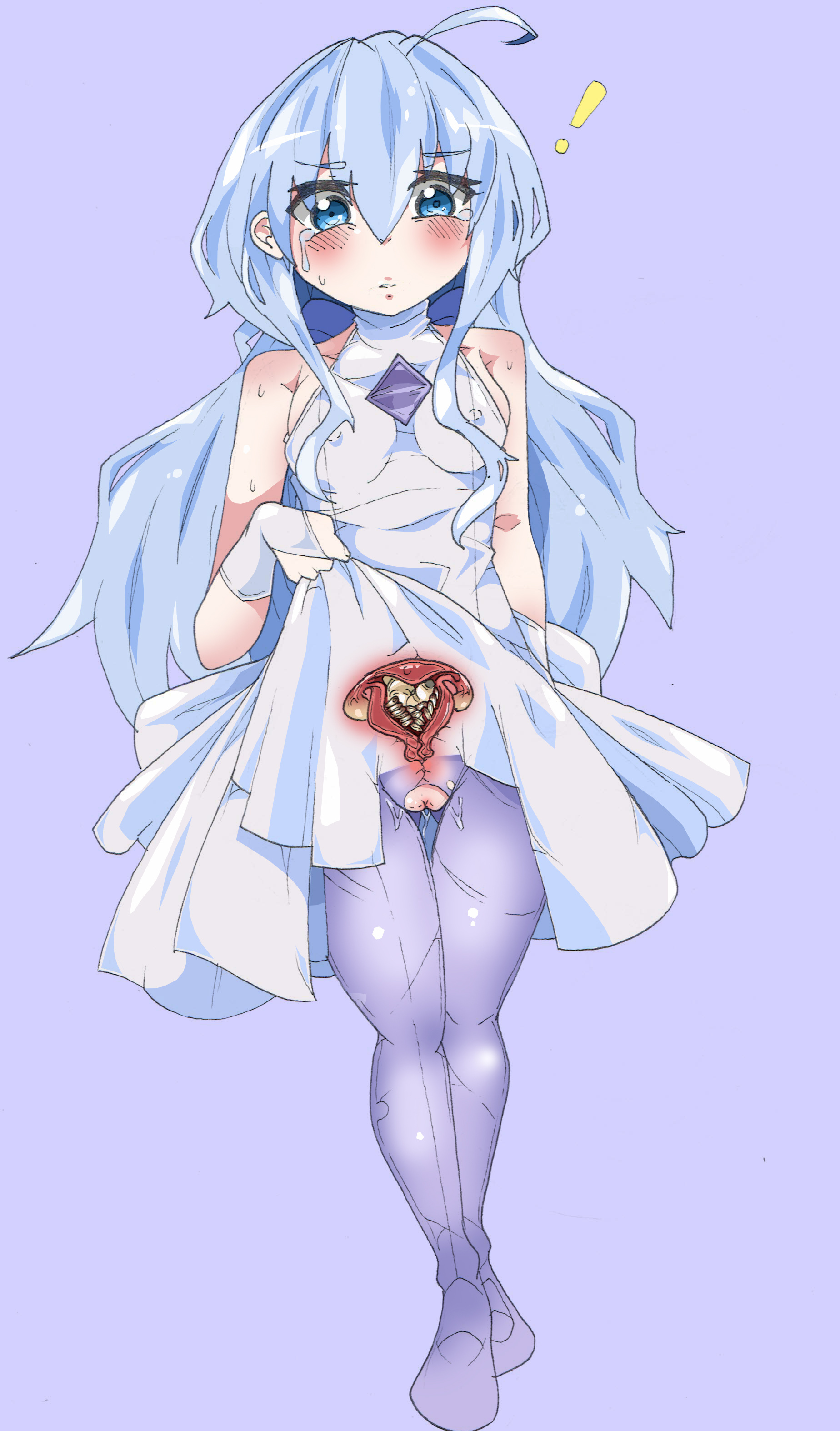 1girls, blue eyes, blue hair, blush, clothing, creature inside, cross section, crying, domaniax, fallopian tubes, female, interspecies, legs together, long hair, maggot, ovaries, pussy, size difference, skirt, skirt lift, tears, torn clothes, unbirth, unbirthing, uncensored, uterus, vore, white skin, worms, x-ray, zoophilia