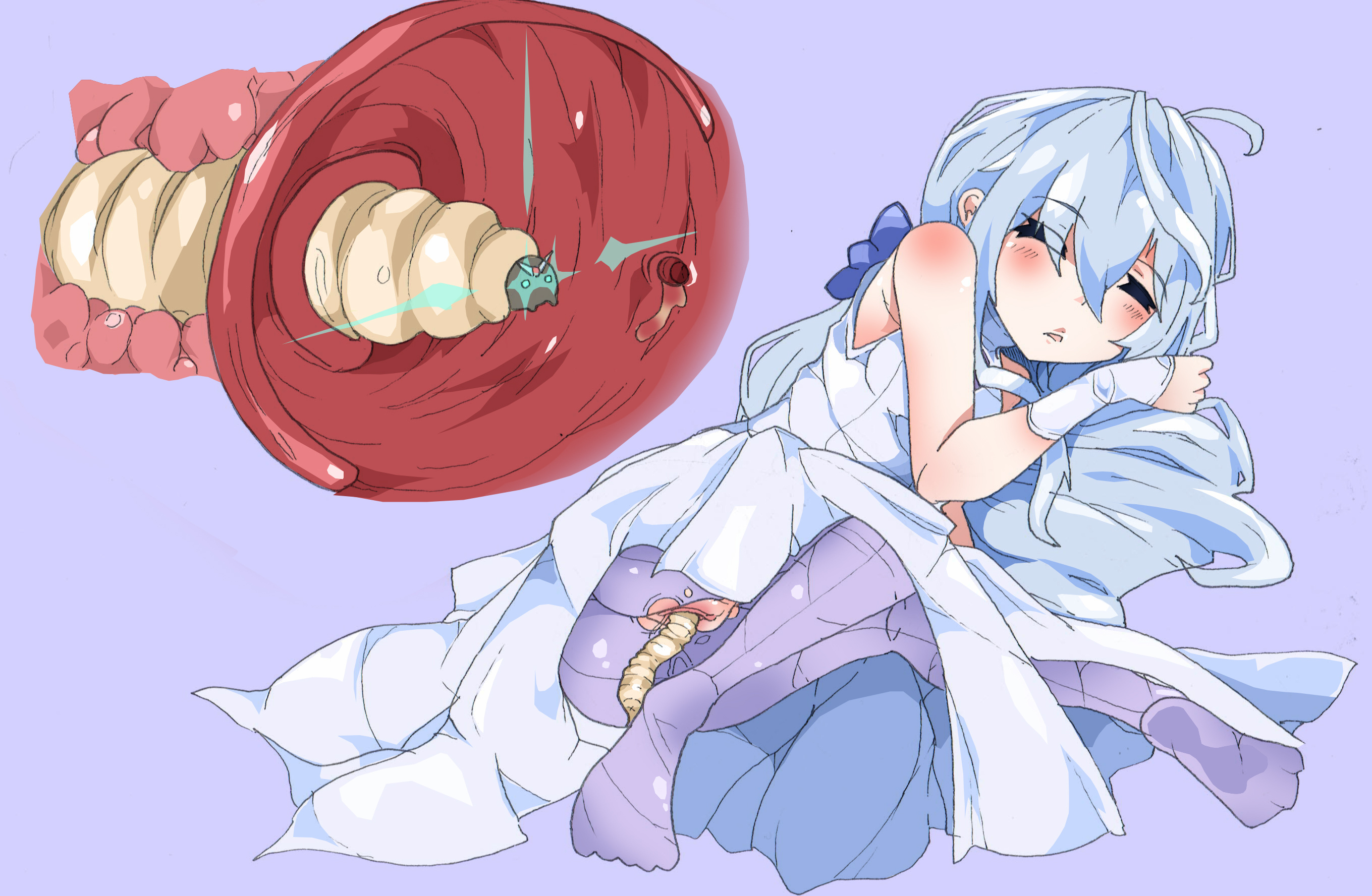 1girls, blue hair, body invasion, cervical penetration, closed eyes, clothing, creature inside, cross section, domaniax, female, insect, insectophilia, insects, interspecies, legs together, long hair, maggot, open mouth, penetration, pussy, rape, size difference, sleep molestation, sleeping, torn clothes, unbirth, unbirthing, uncensored, uterus, vaginal penetration, vore, white skin, worms, zoophilia
