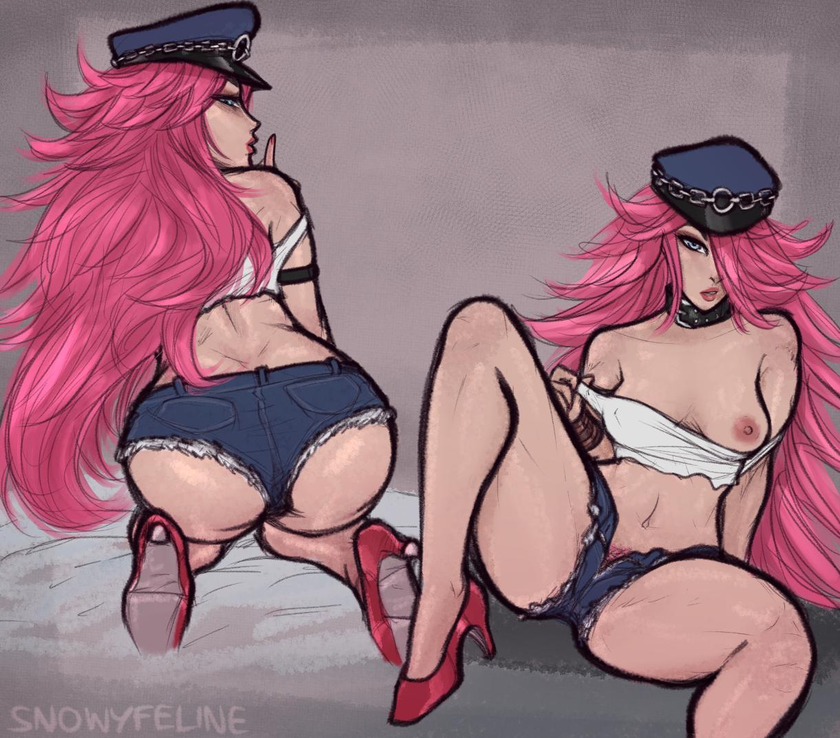 1girls, areolae, ass, breasts, female, female only, final fight, looking at viewer, nipples, poison (final fight), snowyfeline, solo, spread legs, street fighter