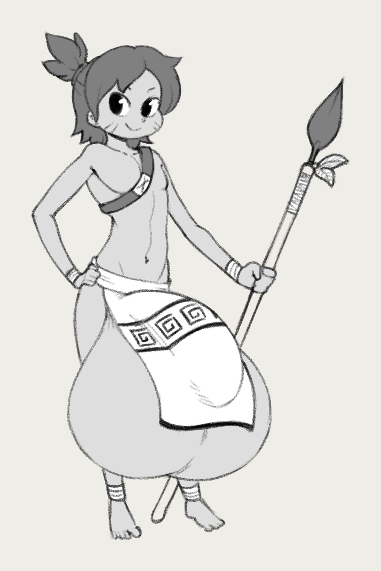 angstrom, aztec, balls, big balls, brown-skinned male, bulge, flaccid, full body, grey background, grey theme, hand on hip, human, hyper, hyper balls, hyper penis, ineffective loincloth, loincloth, male, male only, mesoamerican, mexican, native american, native american male, penis, penis under loincloth, small but hung, smug, solo, spear, teotle (oc), tilmatli, warrior, weapon