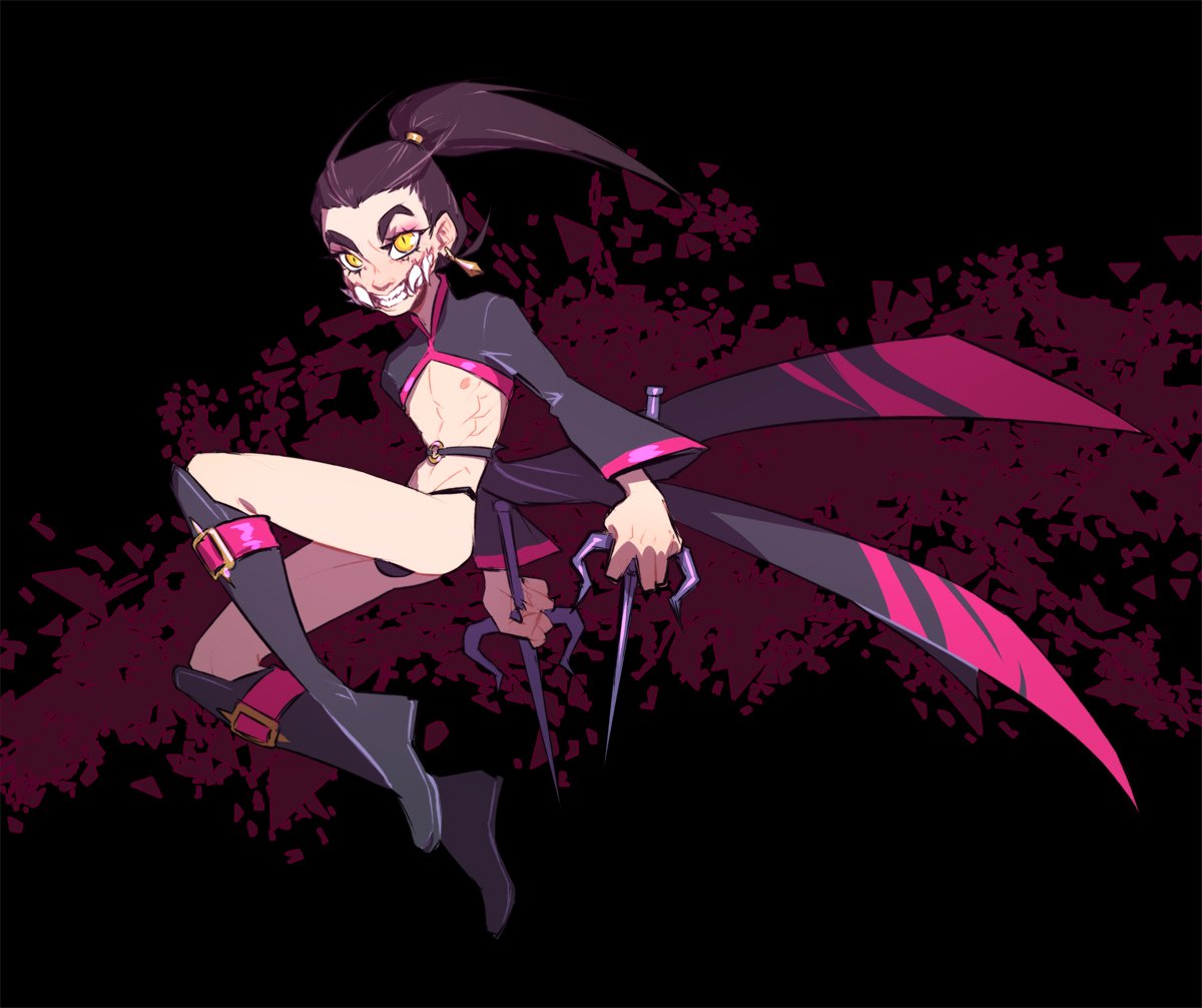 1boy 2d black_hair boots bulge femboy genderswap_(ftm) girly grin mileena mortal_kombat mortal_kombat:_deception nipples ponytail revealing_clothes ripushko rule_63 sai_(weapon) sharp_teeth shrug_(clothing) solo teeth thong weapon yellow_eyes