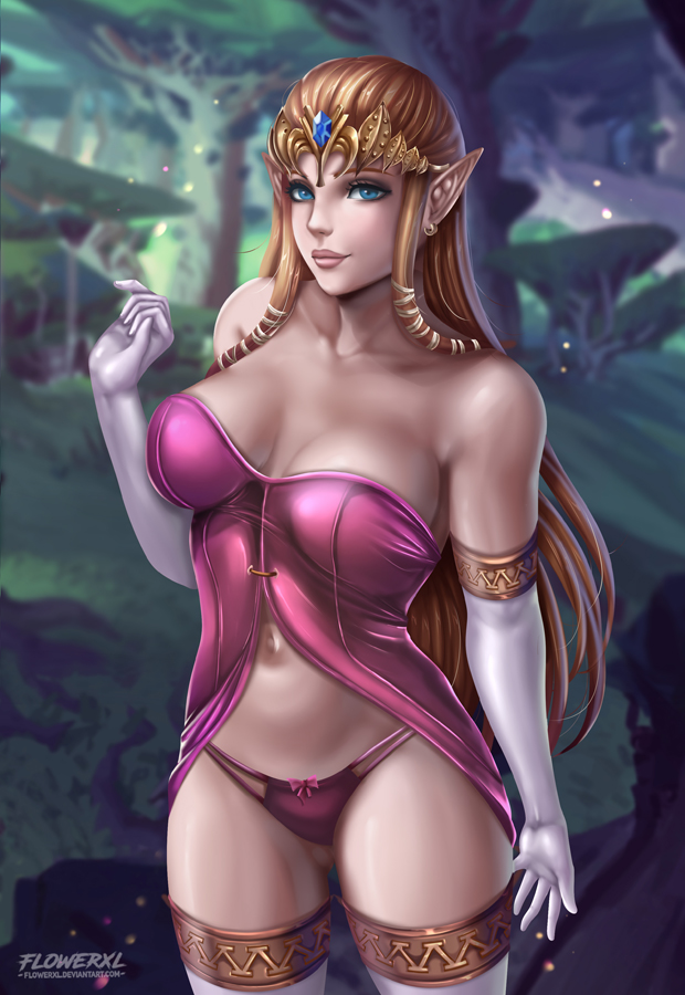 1girls, alluring, babydoll, breasts, cleavage, female, female only, flowerxl, lingerie, looking at viewer, panties, princess zelda, solo, the legend of zelda, thighhighs, twilight princess, zelda (twilight princess)