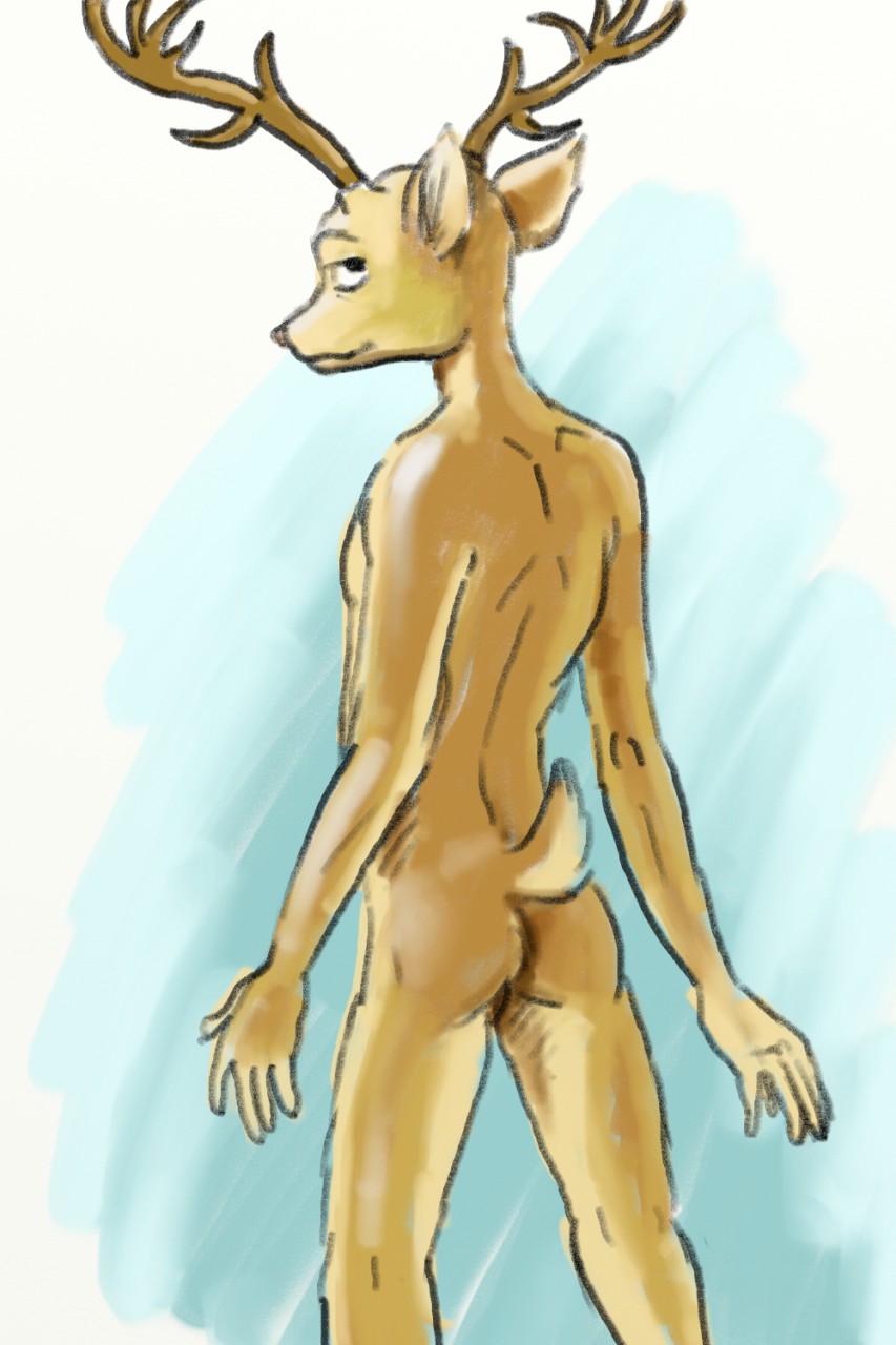 ass beastars capt_hairball cervid furry hi_res louis_(beastars) male male_only mammal nude solo