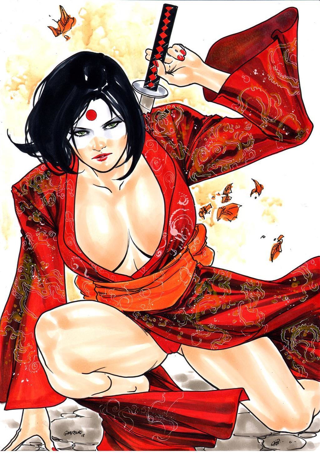 1girls 2018 big_breasts black_hair breasts busty cameltoe curvaceous curvy dated dc dc_comics ed_benes_studio facepaint female female_only gardenio_lima green_eyes holding_sword holding_weapon human japanese_flag katana katana_(dc) kimono leaves nail_polish outsiders panties red_lips red_lipstick red_nail_polish red_nails red_panties short_hair signature suicide_squad superheroine sword tatsu_yamashiro voluptuous weapon