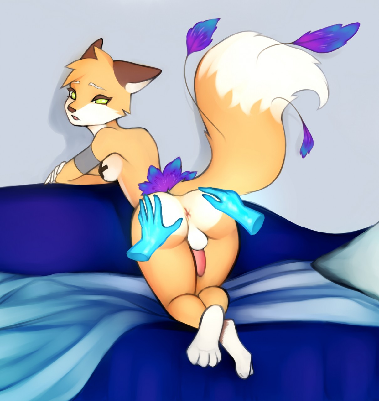 1futa anthro anus armband ass backsack balls bottomless breasts canid canine cock-tail curvy disembodied_hand erection feathers fox furry futa_only futanari hi_res intersex kit large_ass leonrin looking_back mammal medium_breasts pasties paws penis spreading tail_feathers