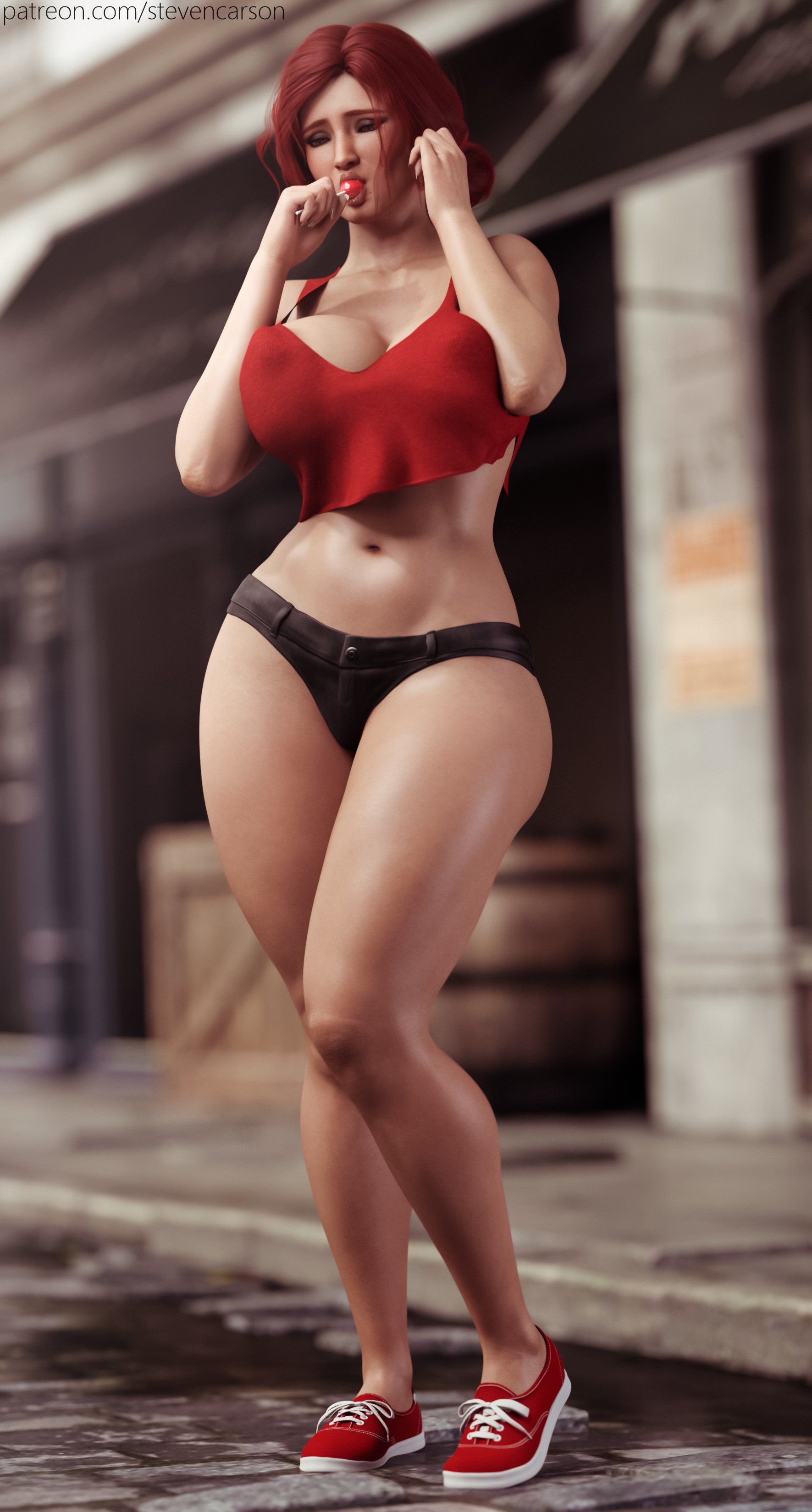 1girls, 3d, breasts, cd projekt red, cleavage, curvy, erect nipples, female, female only, huge breasts, nipple bulge, nipples, realistic, short shorts, shorts, solo, stevencarson, the witcher, the witcher (series), the witcher 2, the witcher 3: wild hunt, triss merigold, wide hips