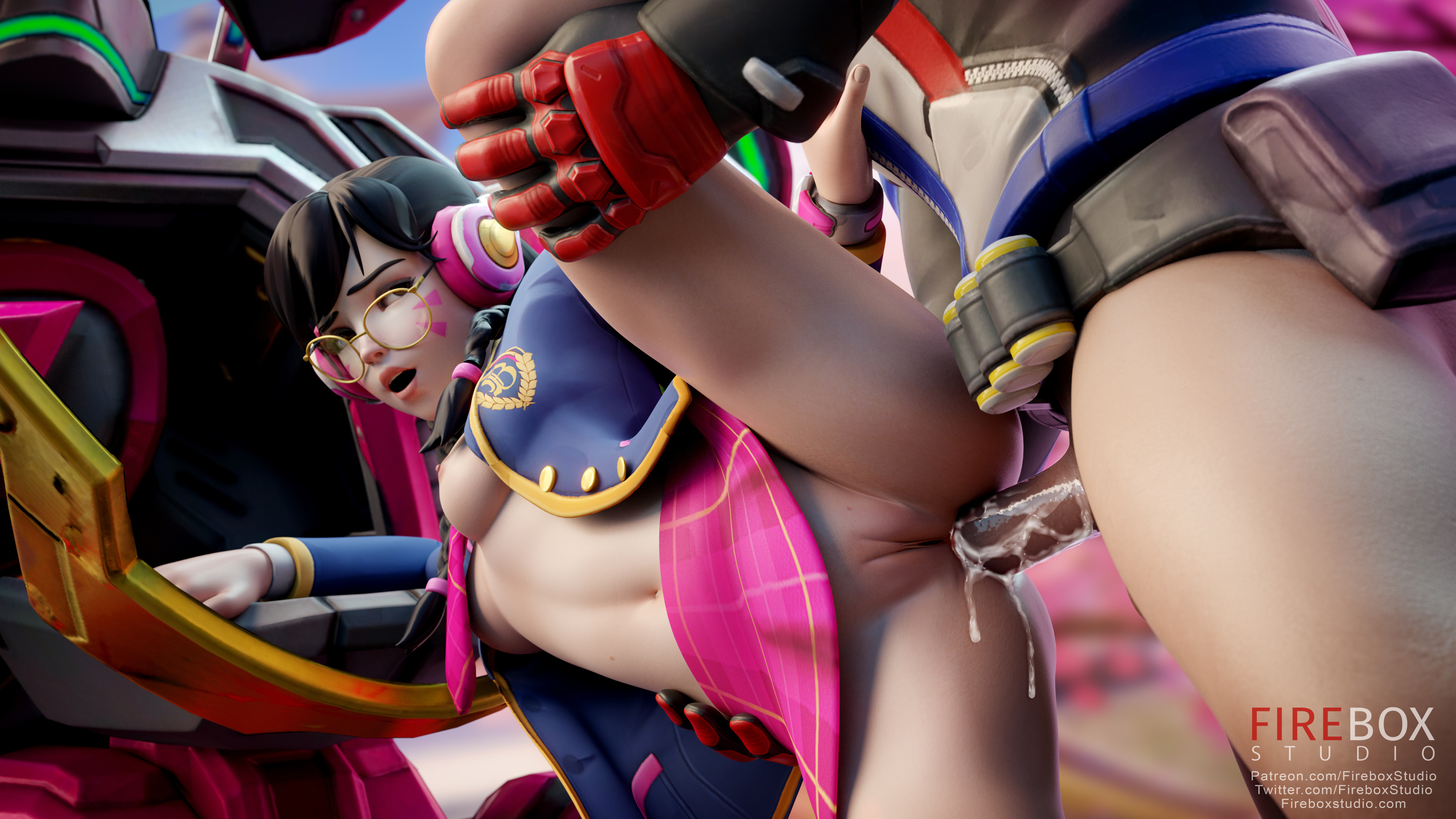 1boy, 1girls, 3d, academy d.va, age difference, alternate costume, anal, anal sex, ass, black hair, blizzard entertainment, breasts, brown eyes, cum, cum in ass, cum inside, d.va, ejaculation, erect penis, erection, female, female focus, fireboxstudio, glasses, hana song, headset, male, no panties, overwatch, penis, pussy, sex, skirt, small nipples, soldier 76, unseen male face, vagina