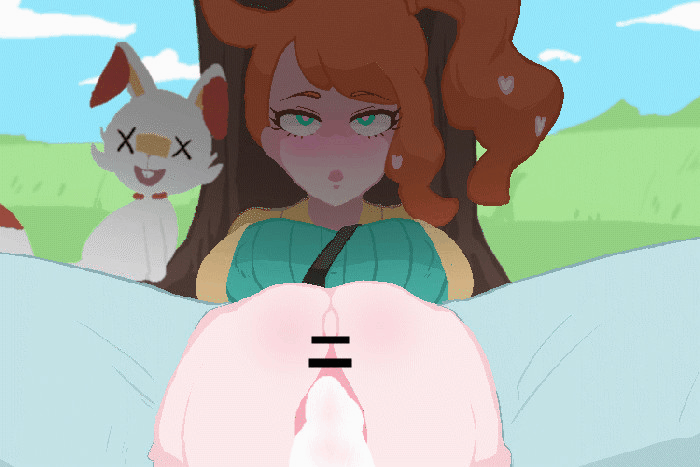 <3 eyes, 1girls, after sex, animated, blush, burnhorn, censor bar, clothed, creampie, cum, cum in pussy, cum inside, exposed pussy, female, green eyes, heart-shaped pupils, human, human only, nintendo, orange hair, pokemon, pokemon ss, pussy, scorbunny, sonia (pokemon), vagina