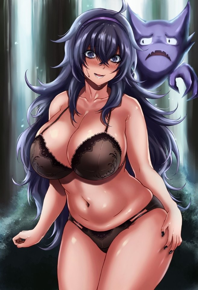 1girls, ambiguous gender, ass, belly, black nails, bra, breasts, chubby, clothed, female, feral, ghost, haunter, hex maniac, hikari (komitiookami), huge ass, huge breasts, human, midriff, navel, nintendo, nude, outdoors, panties, pokemon, pokemon rgby, pokemon xy, purple eyes, purple hair, thick thighs, wide hips