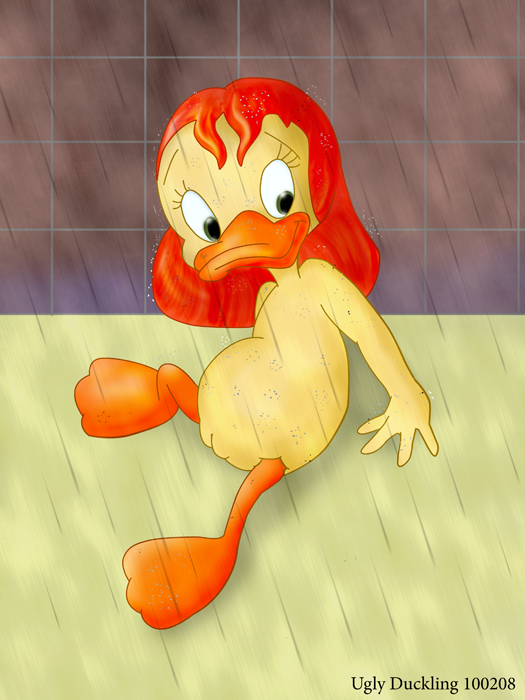 anthro avian bird cub darkwing_duck disney duck gosalyn_mallard green_eyes nude pussy red_hair shower ugly_duckling wet wet_hair young