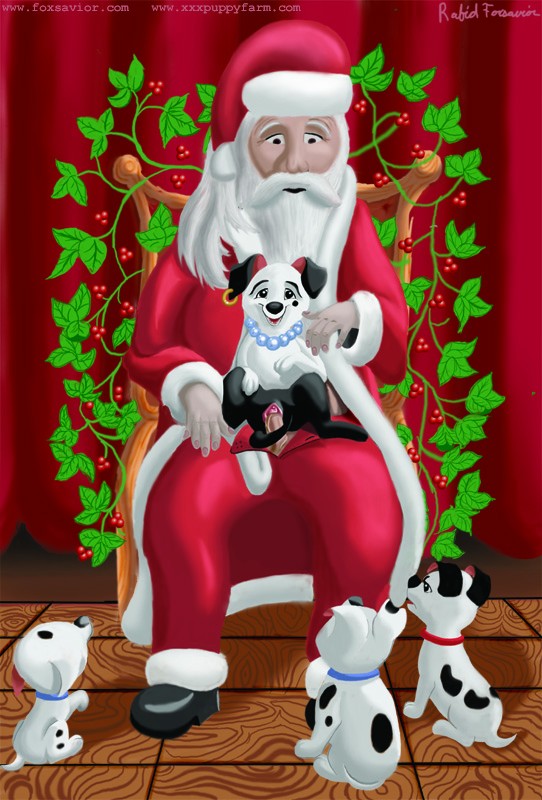 101_dalmatians cadpig canine disney dog female feral fur lucky_(101_dalmatians) male mammal penis pussy rolly santa_claus straight two-tone what