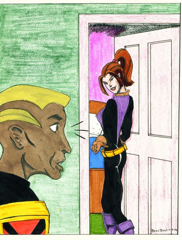 1boy 1girls 2004 bossbeat dark-skinned_male dark_skin evan_daniels female human human_only interracial inviting_to_sex kitty_pryde male marvel shadowcat spyke_(x_men) straight_hair x-men x-men_evolution