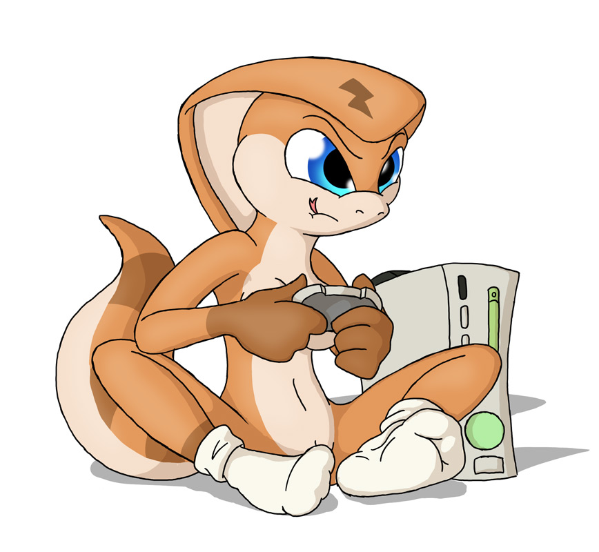 2ch.ru anthro barely_visible_genitalia blue_eyes breasts cobra controller furry mascot orange_skin pussy ru-chans socks tail xbox_360