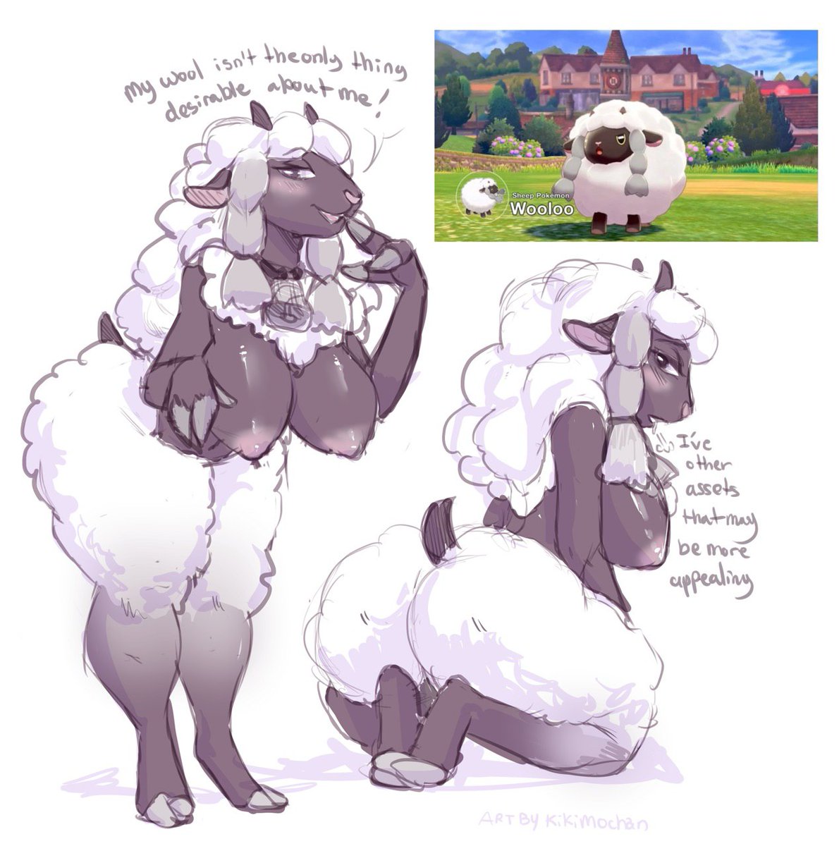 1girls ambiguous_gender anthro anthrofied ass breasts chubby dark-skinned_female dark_skin female feral furry horn kikimochan mammal nintendo nude pokémon_(species) pokemon pokemon_(species) pokemon_ss screenshot sheep solo tail text thighs white_fur white_wool wool wooloo