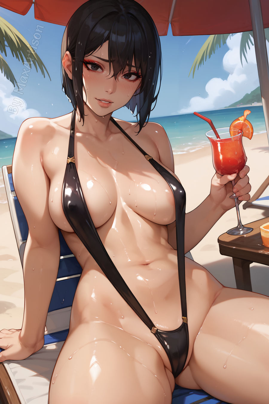 1girls adapted_costume ai_generated artist_name backless_swimsuit bare_back bare_legs bare_shoulders bare_thighs barefoot beach beach_chair beach_towel beach_umbrella bent_over big_breasts black_hair black_swimsuit blush boruto:_naruto_next_generations breasts cleavage cooler embarrassed feet feet_out_of_frame highleg highleg_swimsuit huge_breasts impossible_clothes impossible_swimsuit indoors kneeling looking_at_viewer maxartison nai_diffusion naruto naruto_(series) naruto_shippuden one-piece_swimsuit reclining seaside shizune shoulder_length_hair sideboob sitting sling_bikini sling_swimsuit slingshot_swimsuit smile solo solo_focus stable_diffusion swimsuit thick_thighs thighs towel umbrella voluptuous voluptuous_female water watermark