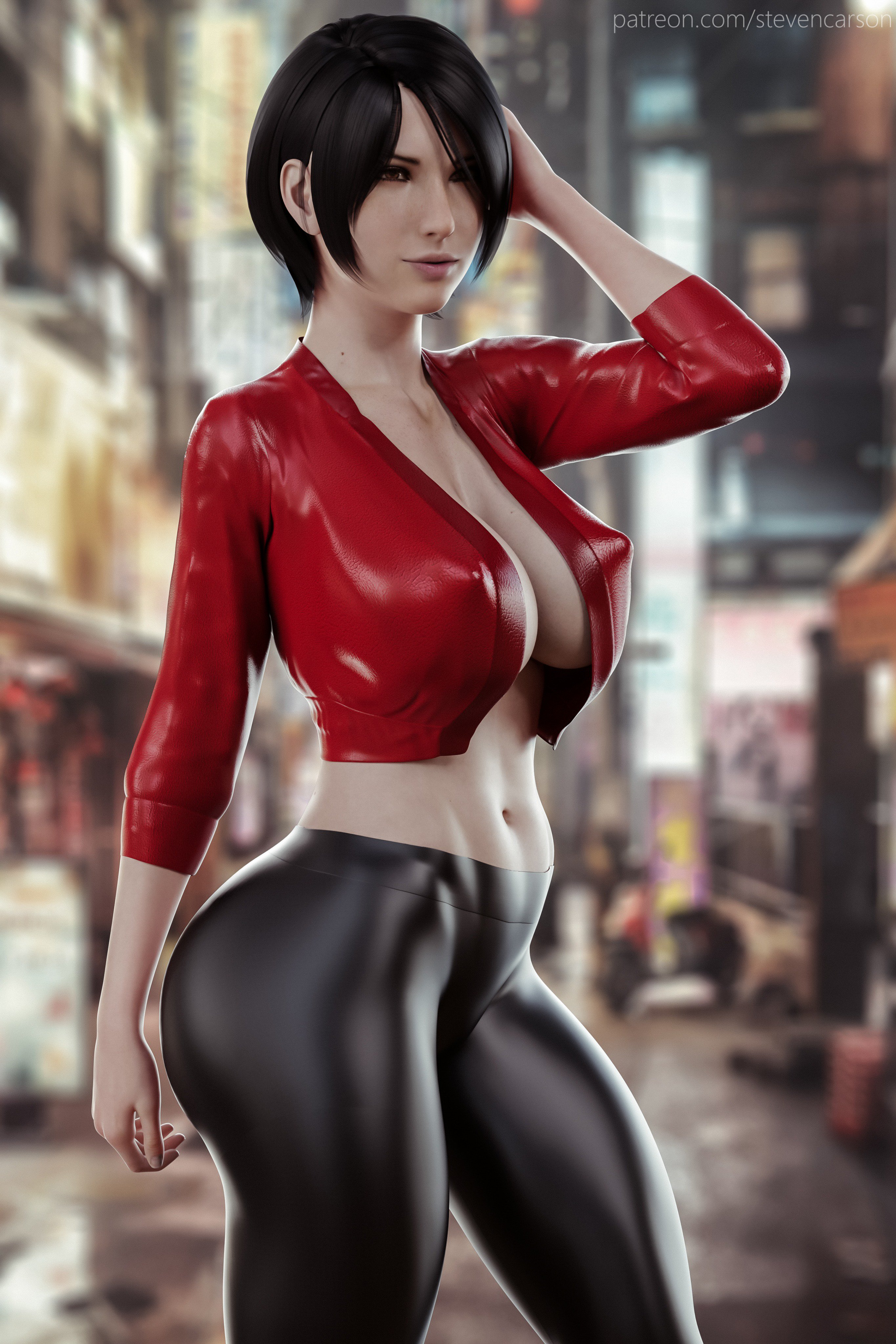 1girls, 3d, abs, absurdres, ada wong (cosplay), ada wong (ty brenneman), big breasts, breasts, cleavage, clothed, female, female only, highres, human, large breasts, resident evil, resident evil 6, solo, solo female, standing, stevencarson, text, url, watermark