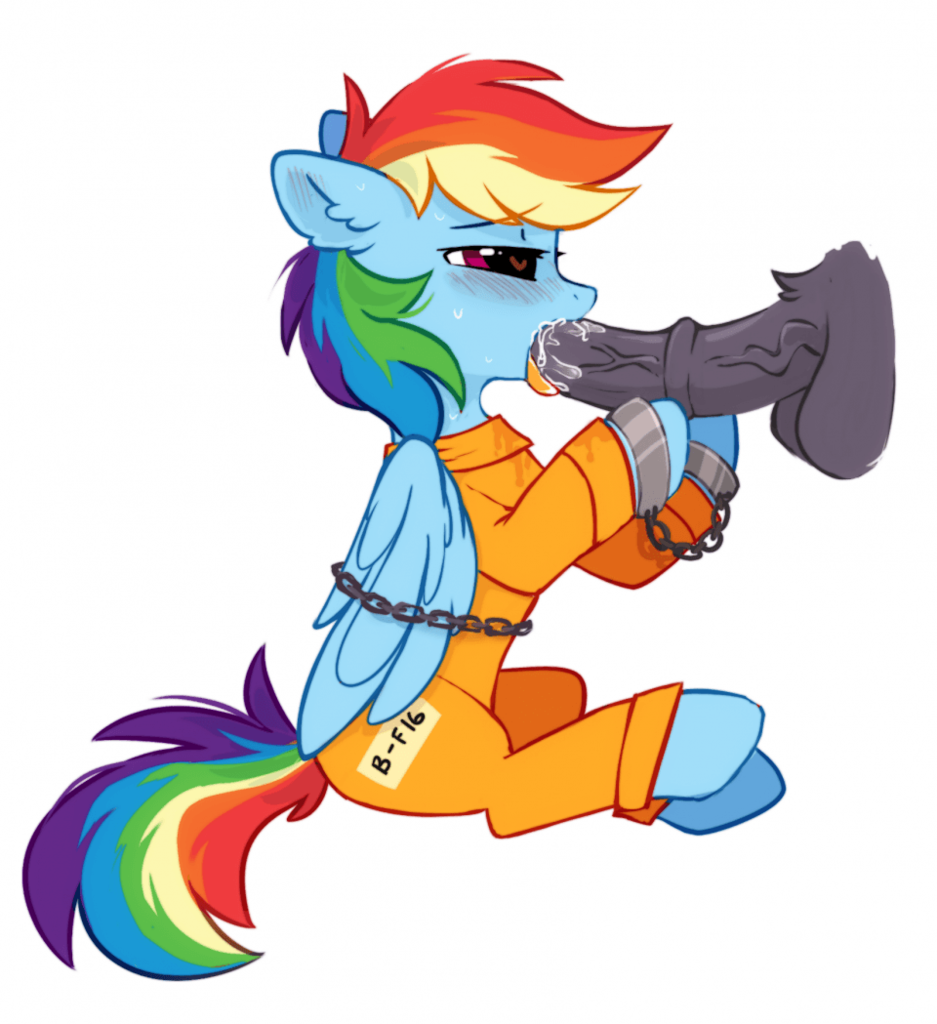 bondage bound chains clothing fellatio female friendship_is_magic handcuffs mirtash my_little_pony oral penile penis prison_jumpsuit prison_uniform prisoner rainbow_dash_(mlp) saliva sex shackles smooth_skin tongue