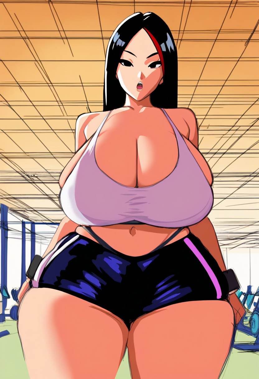 ai_generated big_ass big_breasts big_butt big_hips big_thighs cleavage gym_clothes gym_shorts japanese_female kiko massive_breasts oc original_character ssktch tank_top thick_thighs thighs toweldude