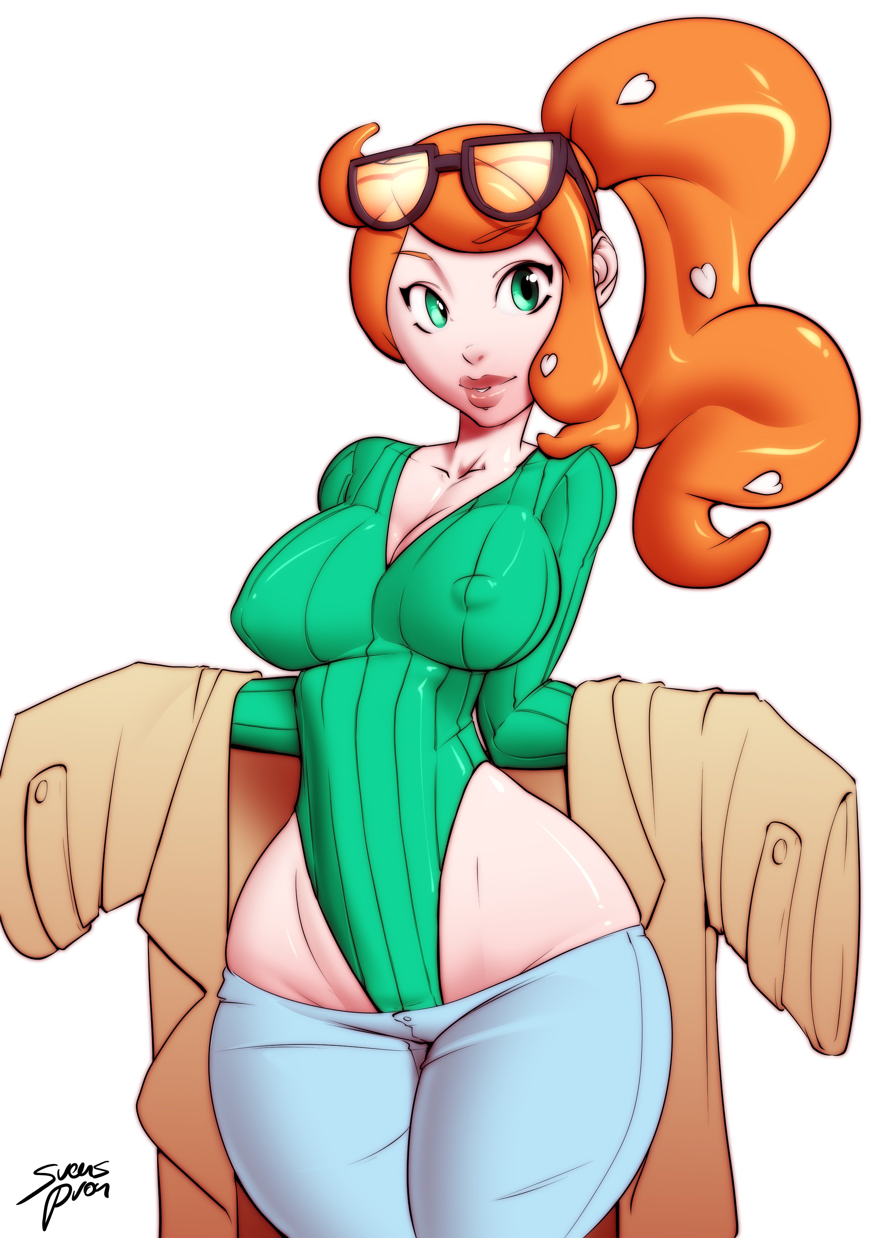 1girls, breasts, cleavage, erect nipples, female, female only, higher resolution available, human, human only, leotard, nipple bulge, nipples, pokemon, pokemon ss, solo, sonia (pokemon), svenners, thick thighs, thighhighs