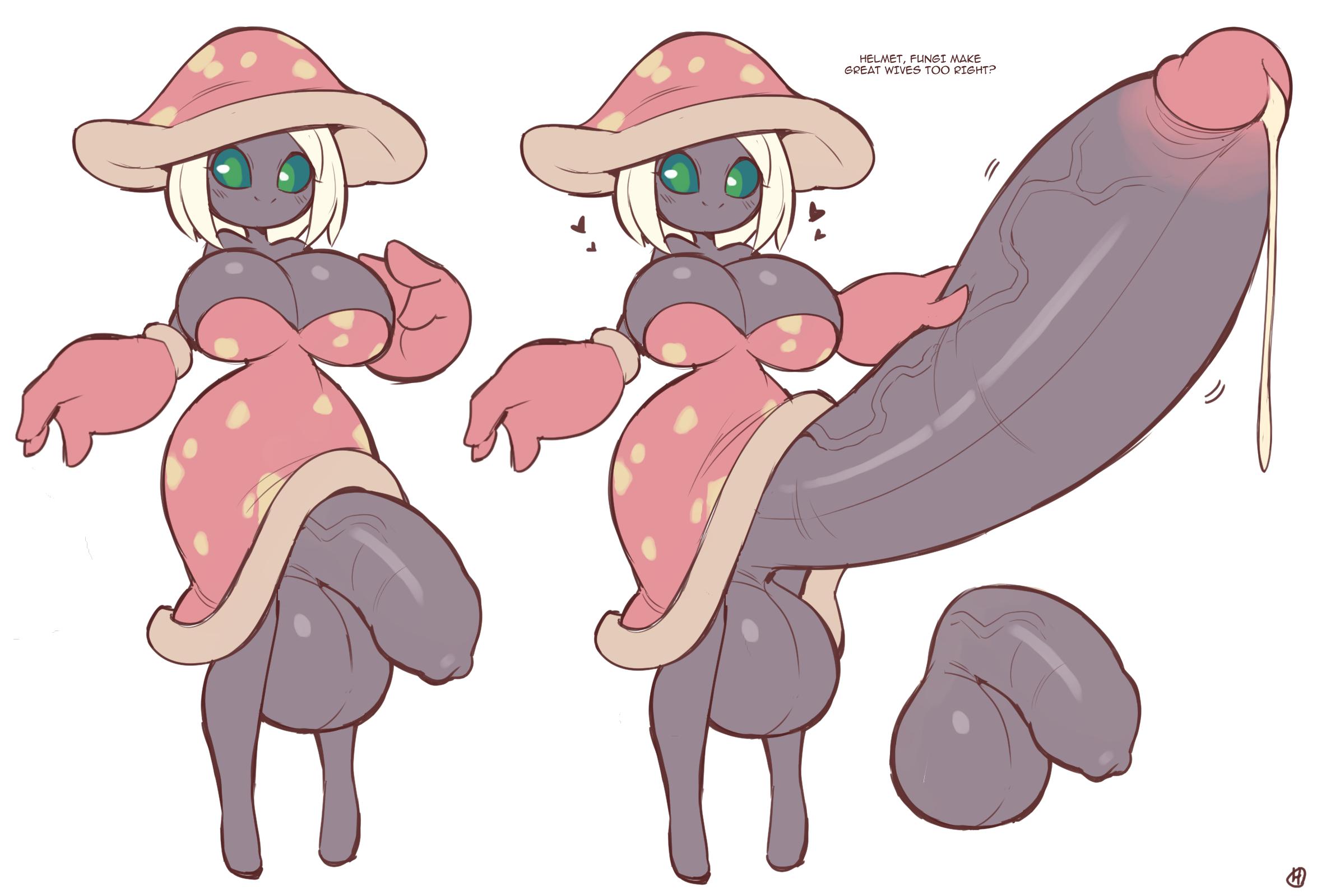 1futa, anthro, ass, balls, balls past knees, ballsack, big breasts, breasts, cleavage, cum drip, cute, dark skin, dickgirl, english text, erection, flaccid, foreskin, full body, fungi fauna, futa only, futanari, hat, holding penis, hyper, hyper balls, hyper penis, intersex, large breasts, mushroom, mushroom hat, mushroom humanoid, no pupils, penis, penis grasp, penis under dress, penis under skirt, precum, presenting penis, purple penis, purple skin, red dress, retracted foreskin, scrotum, signature, small but hung, solo, solo futa, testicles, thehelmetguy, uncircumcised, uncut, unretracted foreskin, veiny penis, white background, white hair