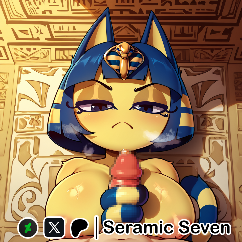 1boy 1boy1girl 1girls 2d ai_generated animal_crossing ankha ankha_(animal_crossing) anthro cat_ears cat_girl censored completely_naked completely_naked_female completely_naked_male completely_nude_female completely_nude_male feline female furry furry_tail half-closed_eyes light-skinned_male looking_at_viewer male male/female male_pov pov pov_male seramic_seven tail_around_penis tail_sex tailjob