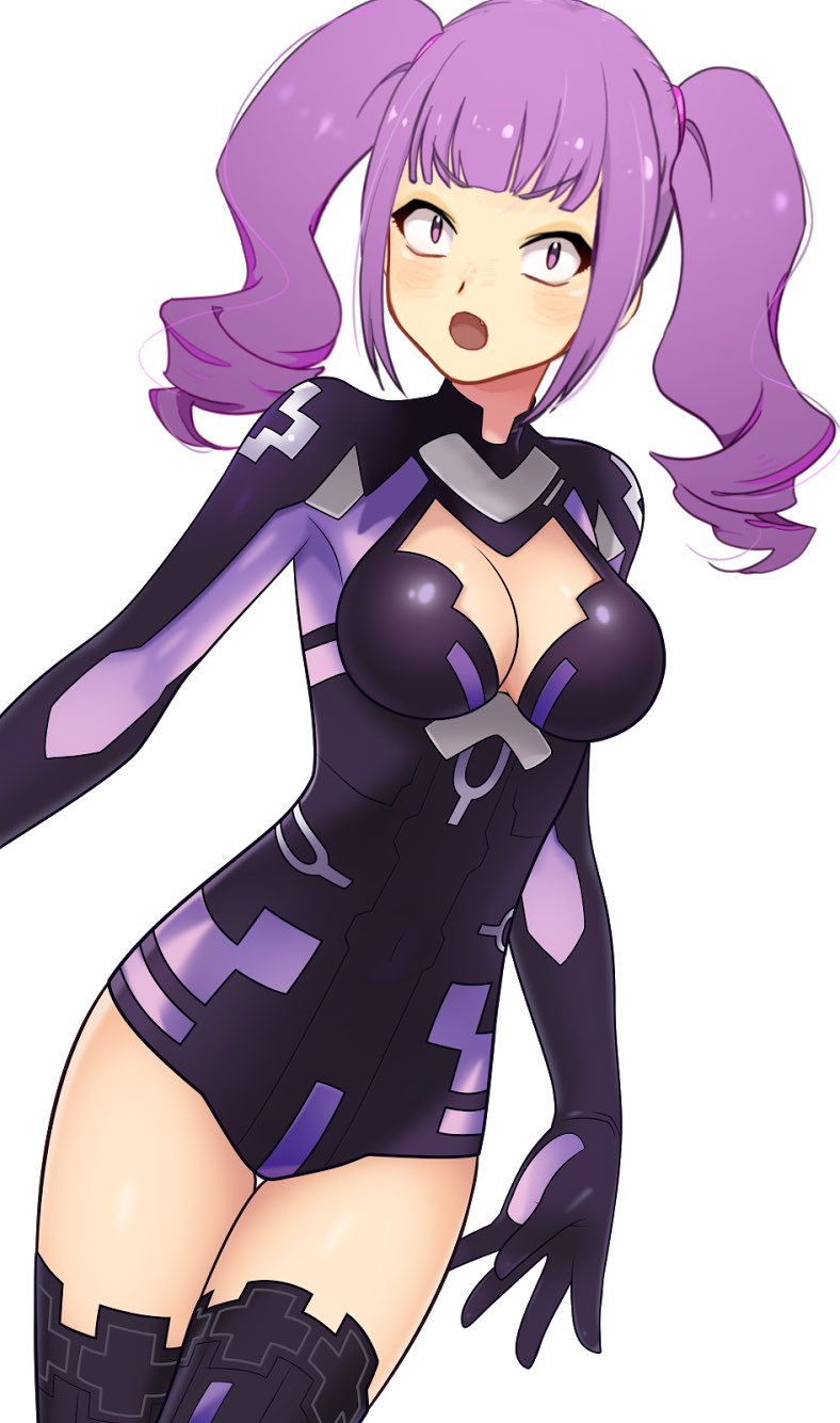 1girls bodysuit chestnut_mouth cleavage cosplay crossover cute_fang cybernetics dot_eyes female female_only hyperdimension_neptunia leotard matching_hair/eyes otachan otakuvs petite pigtails purple_eyes purple_hair purple_heart_(neptunia) purple_heart_(neptunia)_(cosplay) round_mouth slender_body solo solo_focus surprised the_otachan_show thigh_highs thighhighs thighs thin_female twintails white_background