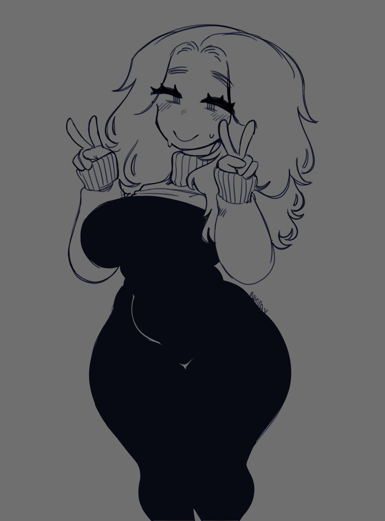 black dress, breasts, cute, double v, eyelashes, eyeliner, female, huge breasts, makeup, original, original character, r8toa, self insert, skin tight, skin tight outfit, skin tight suit, thick thighs, thigh gap, thighs, toa (r8toa)