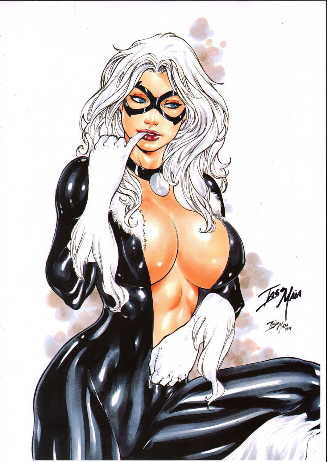 1girls, 2018, abstract background, big breasts, black cat (marvel), black clothes, black clothing, blue eyes, breasts, busty, cleavage, curvaceous, curvy, dated, domino mask, ed benes studio, erect nipples, felicia hardy, female, female only, finger in mouth, finger to mouth, fur, fur trim, gloves, human, iago maia, long hair, marvel, marvel comics, mask, midriff, nipple bulge, nipples, nipples visible through clothing, red lips, red lipstick, signature, solo, spider-man (series), superheroine, thick thighs, thighs, tight clothing, unzipped, unzipping, voluptuous, white fur, white gloves, white hair, zipper, zipper pull tab