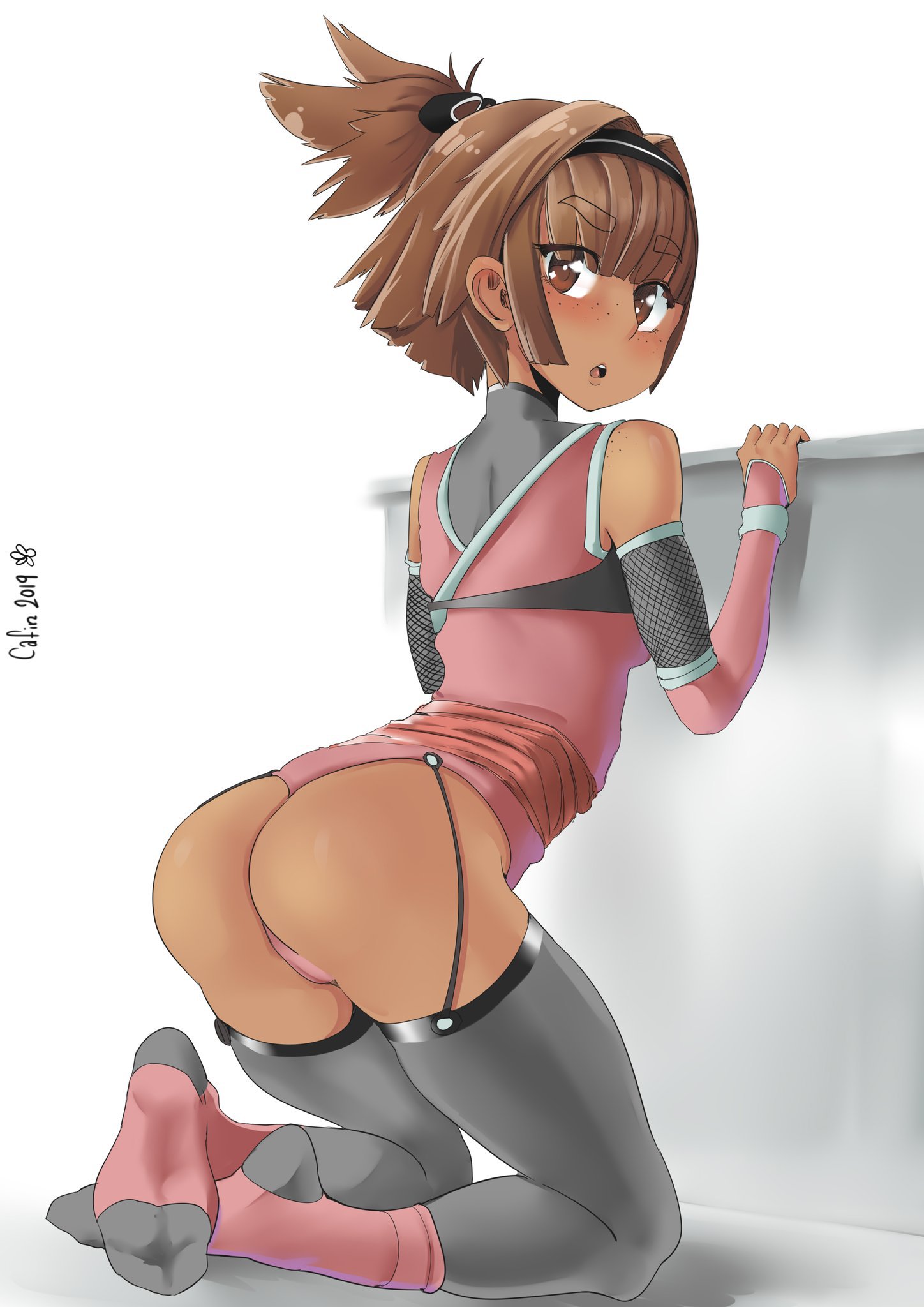 1girls, 2019, ass, brown eyes, brown hair, cafin, dark skin, dark-skinned female, female, female only, league of legends, looking back, riot games, solo, taliyah, thighhighs