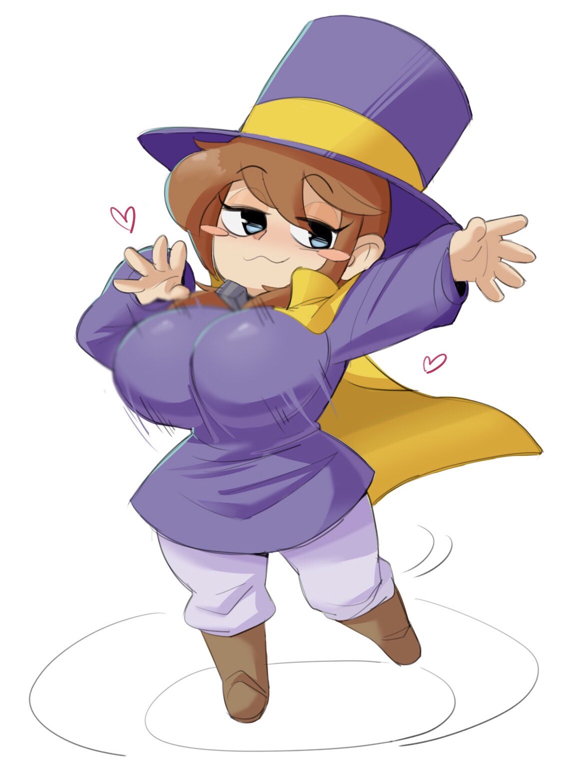 <3 2019 :3 a_hat_in_time aged_up blue_eyes blurry blush blush_stickers boots bouncing_breasts brown_hair cape clothing dancing female female_only fully_clothed half-closed_eyes hat_adult hat_kid huge_breasts motion_blur motion_lines pants sakana8888888 shortstack smug thick_thighs top_hat white_background wide_hips zipper