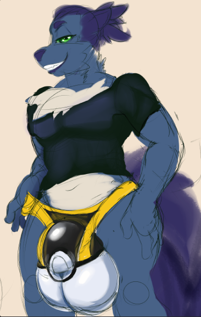 anthro balls big_balls bulge canid canine colored_sketch deimion_j_shadowwolf looking_at_viewer male male_only mammal smile solo standing