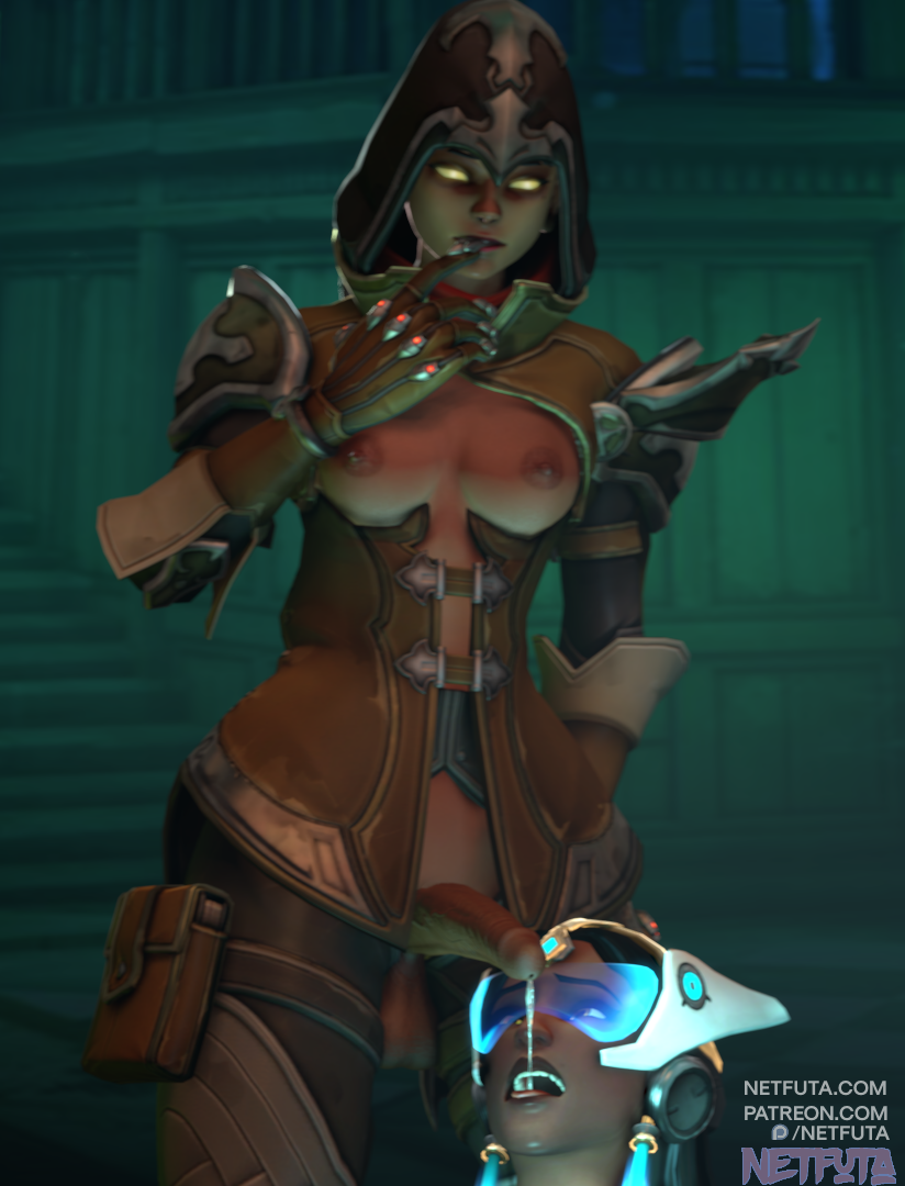 1futa 3d alternate_costume brown_skin cum cum_eating cum_in_mouth dark-skinned_female dark-skinned_futanari dark_skin demon_hunter_sombra dickgirl futa_on_female futanari intersex netfuta overwatch penis sombra source_filmmaker symmetra