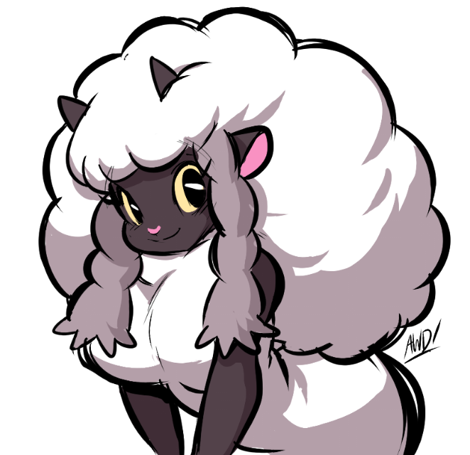 1girls, anthro, anthrofied, awd, breasts, female, furry, pokemon, pokemon (species), pokemon ss, sheep, solo, wooloo