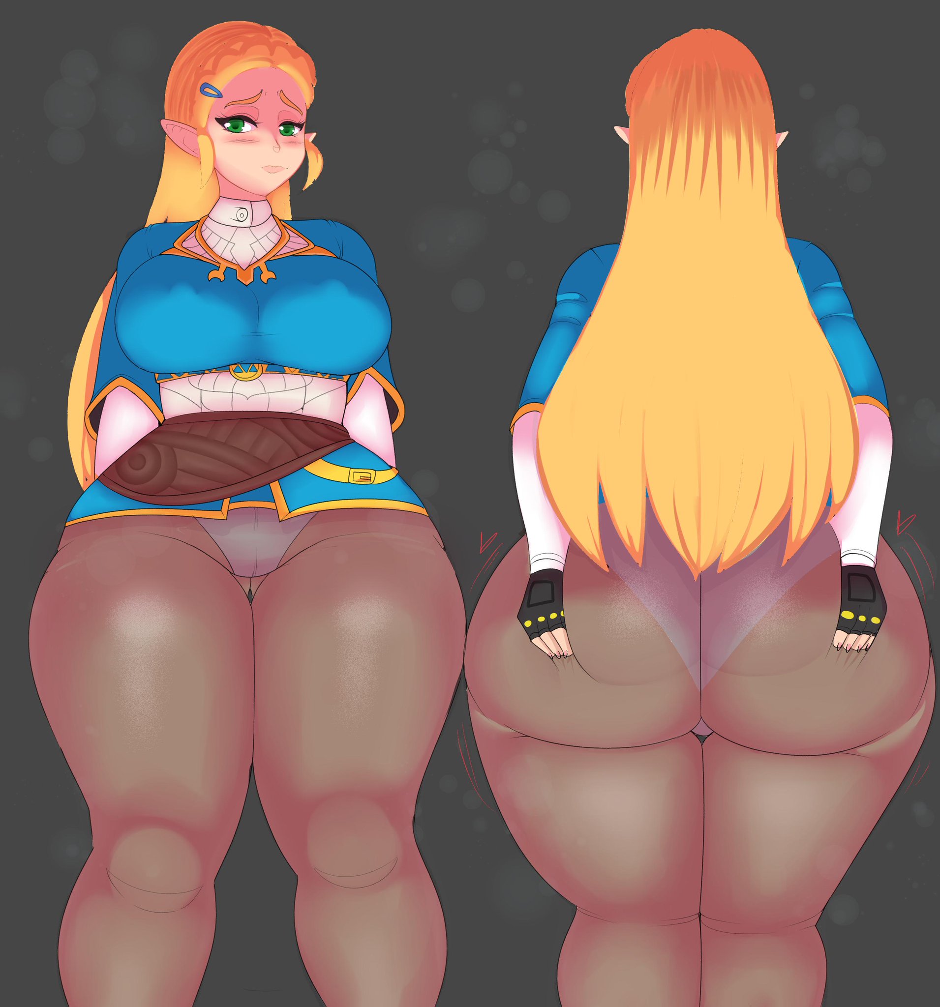 ass, big ass, big breasts, blonde hair, breasts, breath of the wild, female, fladdykin, hands on ass, huge ass, nintendo, panties under pantyhose, pantyhose, princess zelda, the legend of zelda, thick thighs, zelda (breath of the wild)