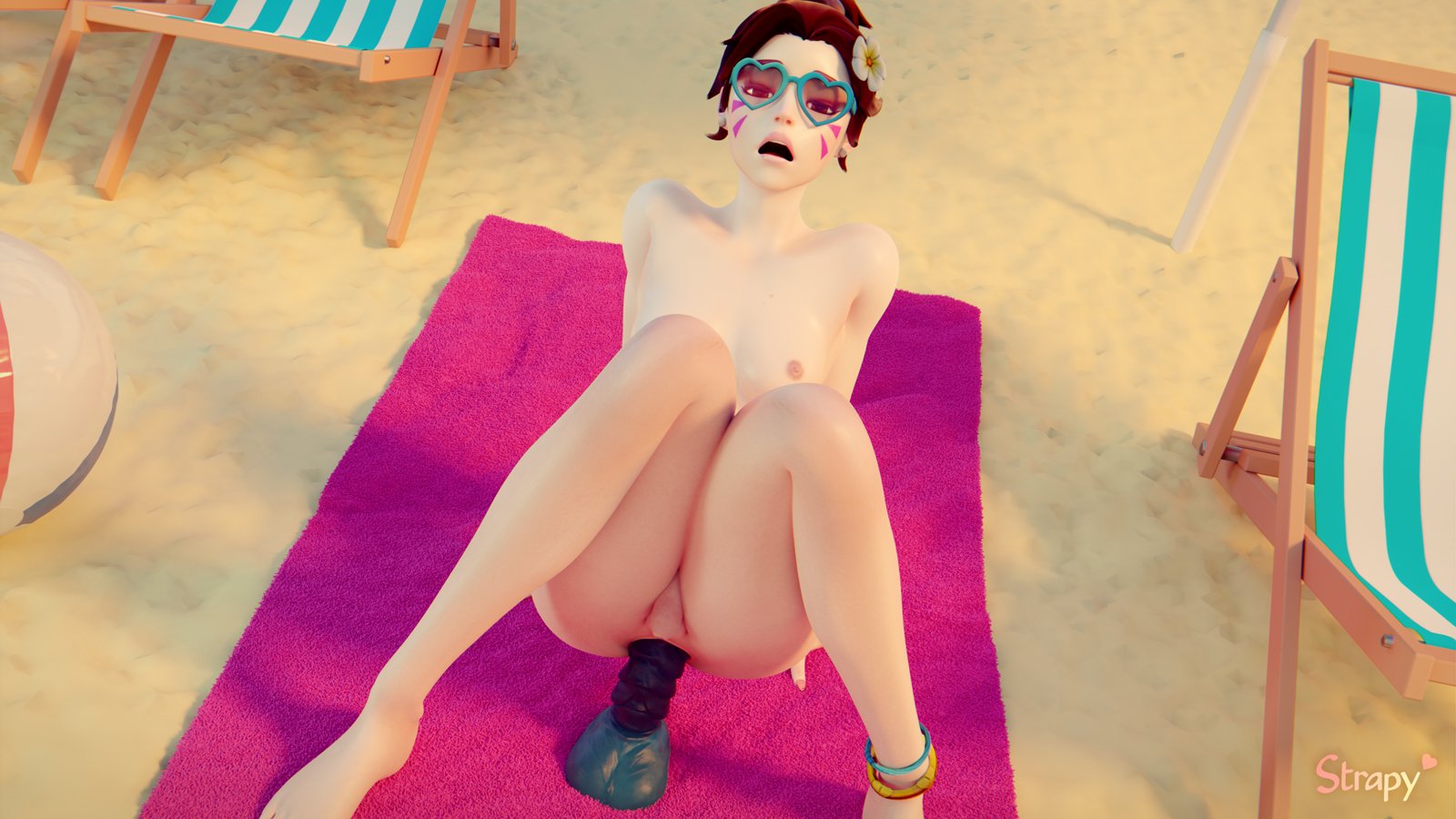 1futa, 3d, alternate costume, areolae, balls, blender, breasts, d.va, dickgirl, dildo, flaccid, foreskin, futa only, futanari, intersex, looking at viewer, masturbation, nipples, nude, overwatch, penis, strapy, testicles, uncircumcised, uncut, waveracer d.va