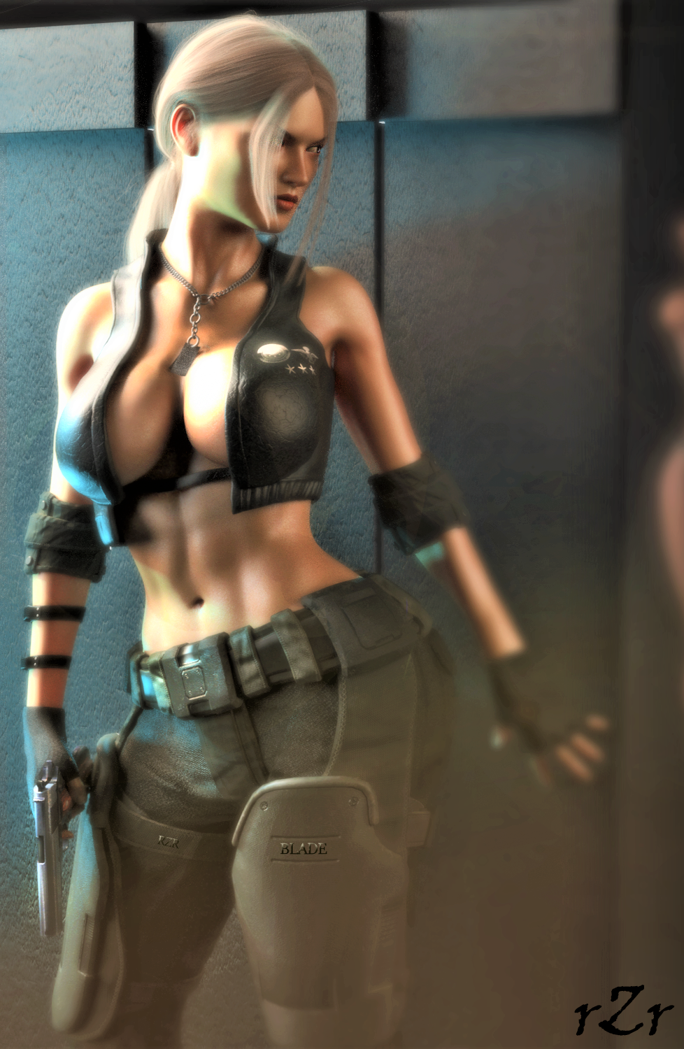 3d, 3d (artwork), abs, ashedraz3r, big breasts, breasts, cleavage, female, mortal kombat, mortal kombat (2011), sonya blade