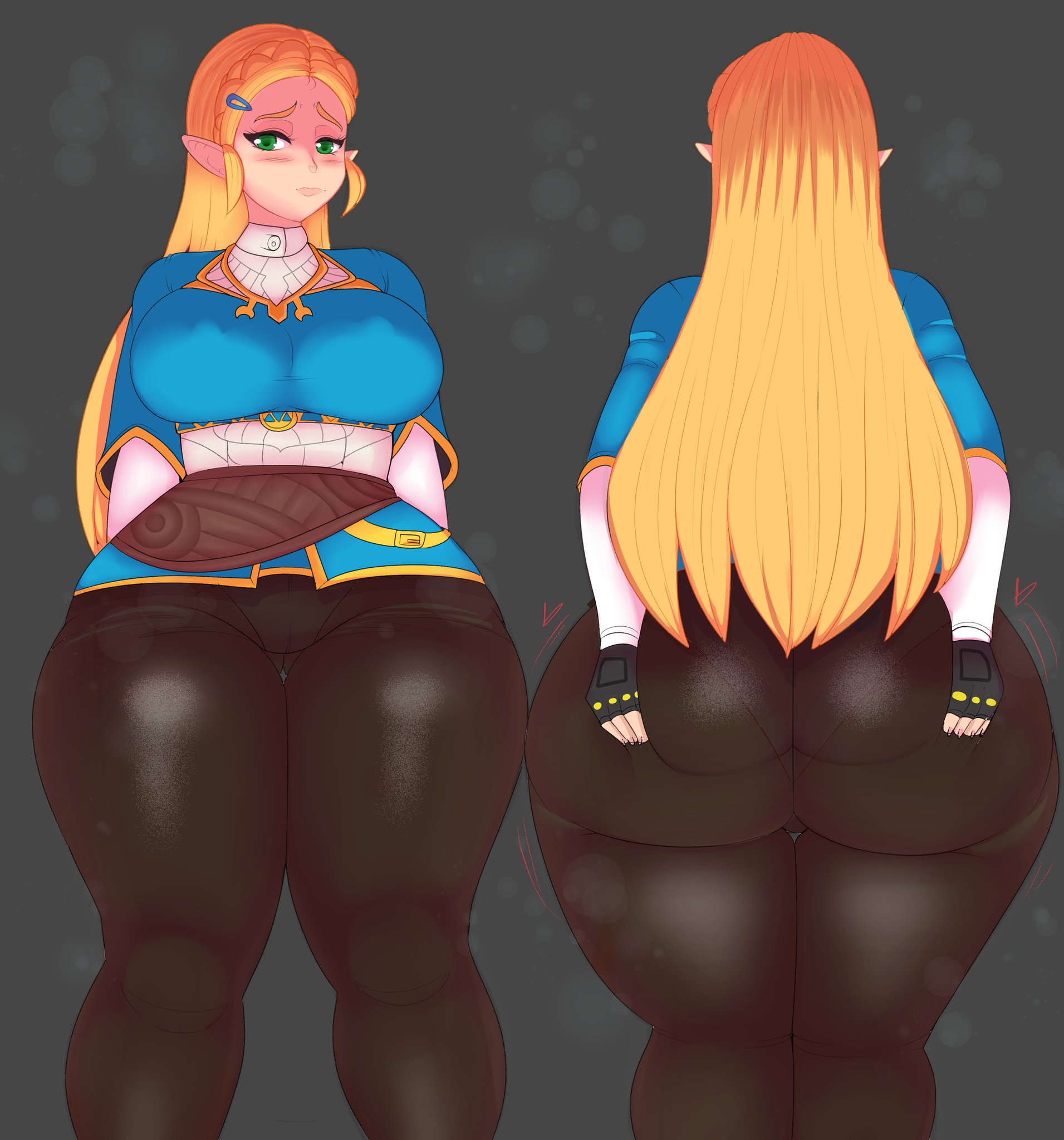 ass, big ass, big breasts, blonde hair, breasts, breath of the wild, female, hands on ass, nintendo, pantylines, princess zelda, the legend of zelda, zelda (breath of the wild)
