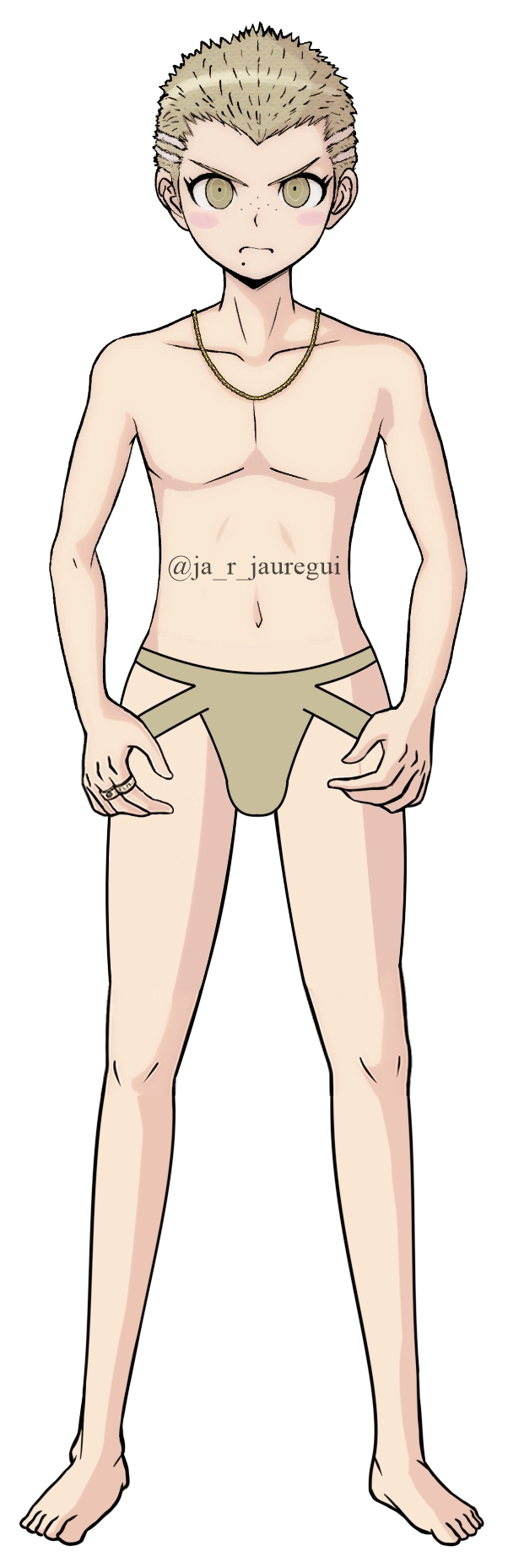 1boy barefoot blonde_hair danganronpa danganronpa_2:_goodbye_despair edit fuyuhiko_kuzuryuu golden_eyes ja_r_jauregui jockstrap male_only navel short_hair skinny twink underwear yellow_eyes