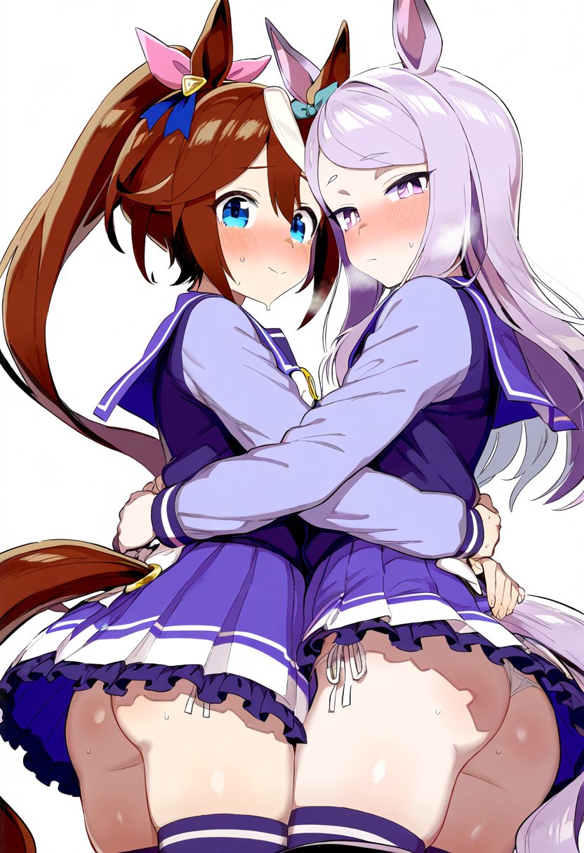 2girls ai_generated mejiro_mcqueen_(umamusume) string_panties tokai_teio_(umamusume) umamusume white_panties